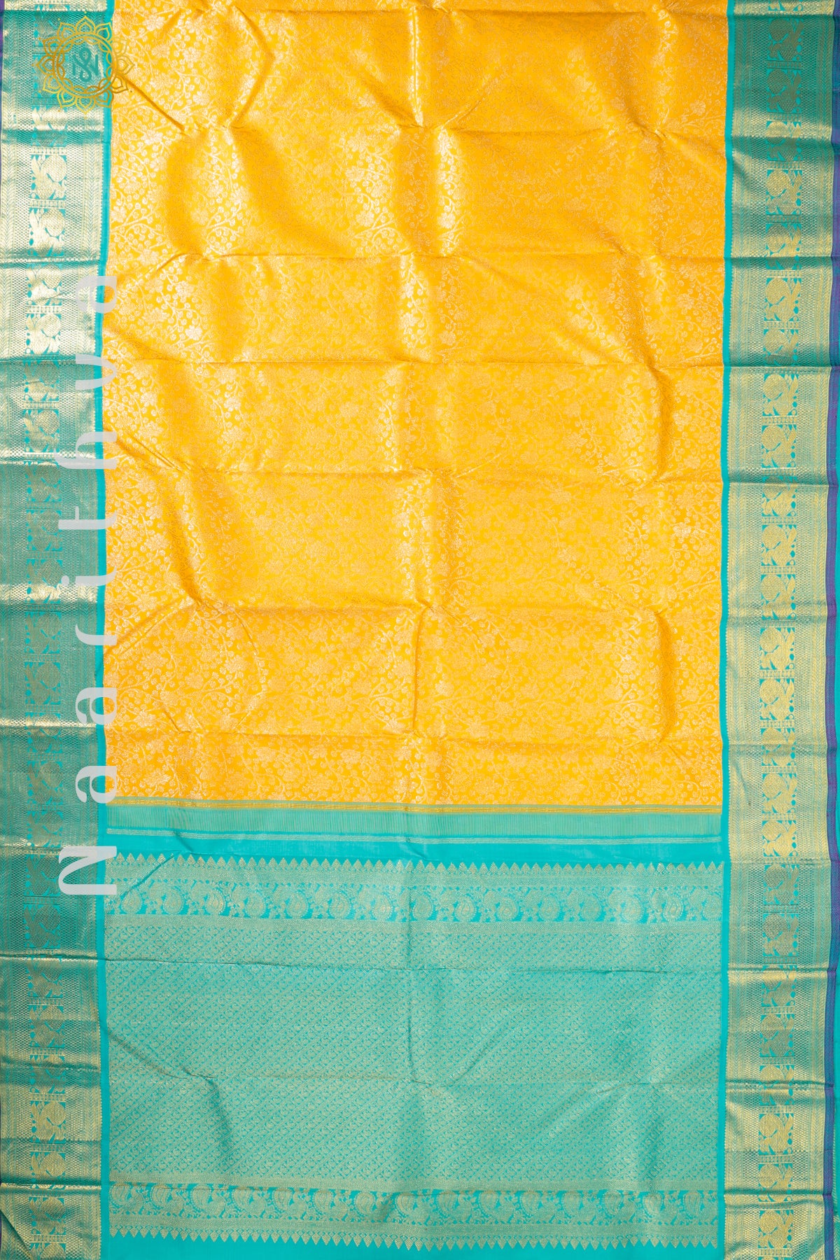 YELLOW WITH BLUE - PURE KANJIVARAM SILK