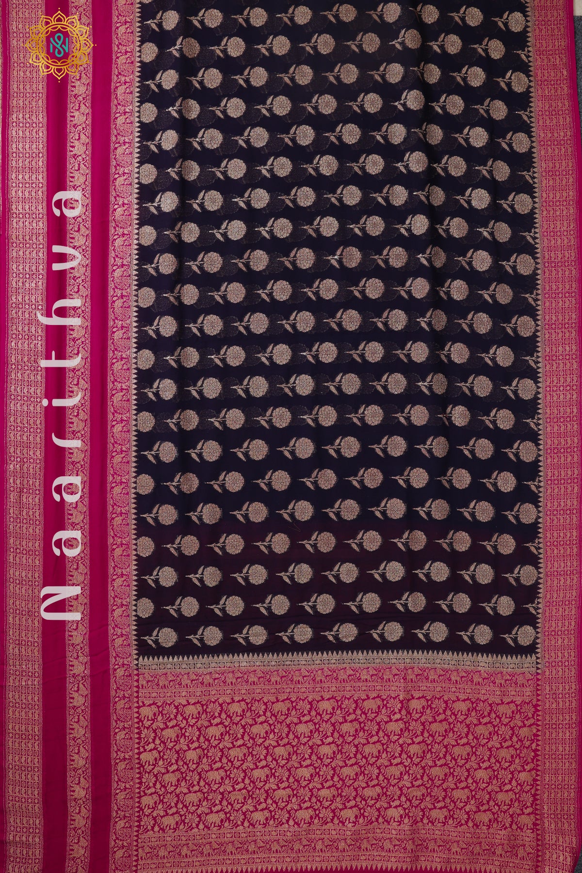 BLUE WITH PINK - PURE HANDLOOM KHADDI GEORGETTE BANARAS