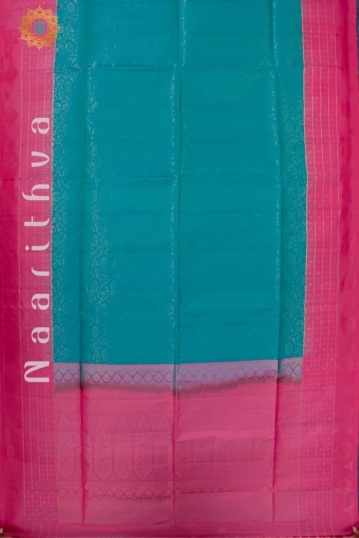 CYAN BLUE WITH PINK - PURE KANJIVARAM SOFT SILK