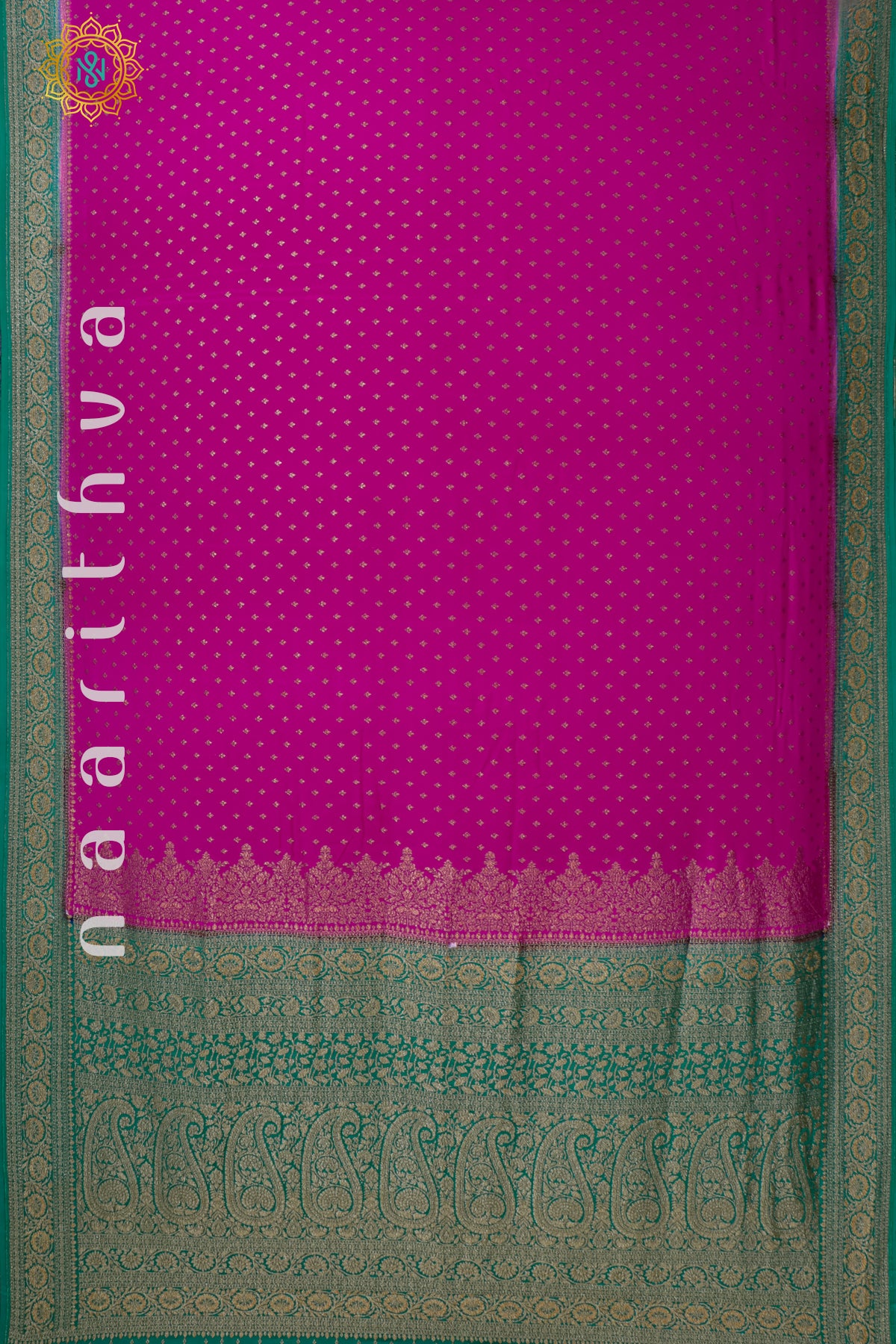 PINK WITH GREEN - PURE BANARASI CREPE SILK