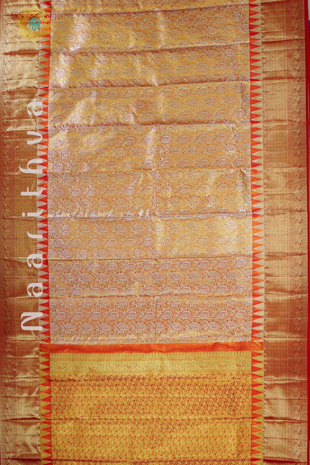 GOLD TISSUE WITH RED - PURE KANJIVARAM SILK