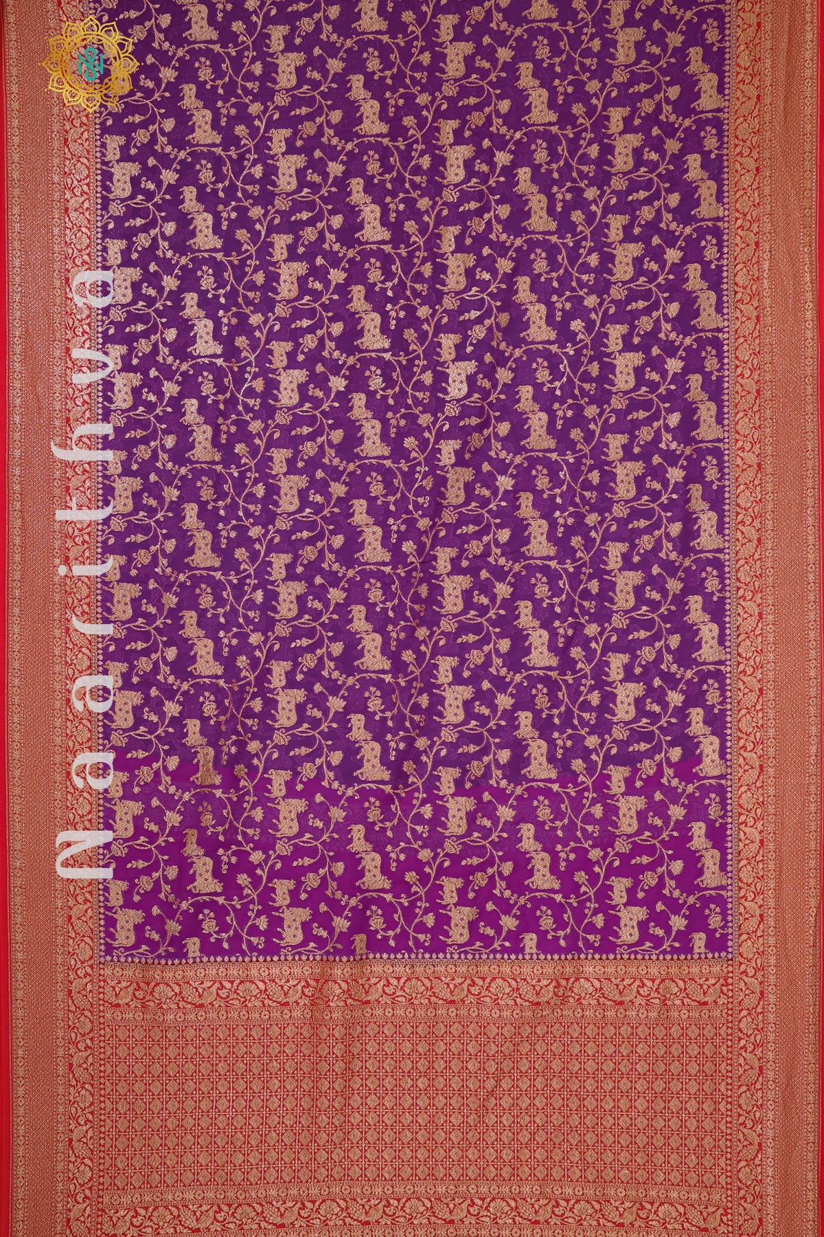 PURPLE WITH RED - PURE HANDLOOM KHADDI GEORGETTE BANARS