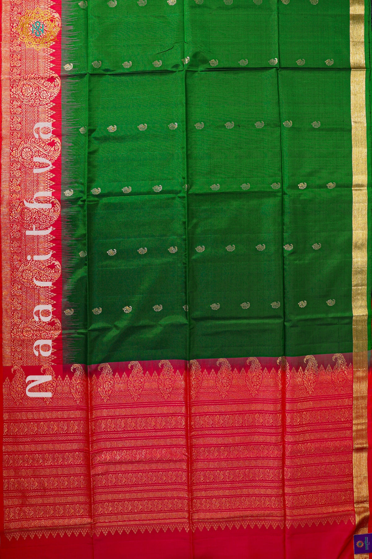 GREEN WITH ORANGISH PINK - PURE KANJIVARAM SOFT SILK