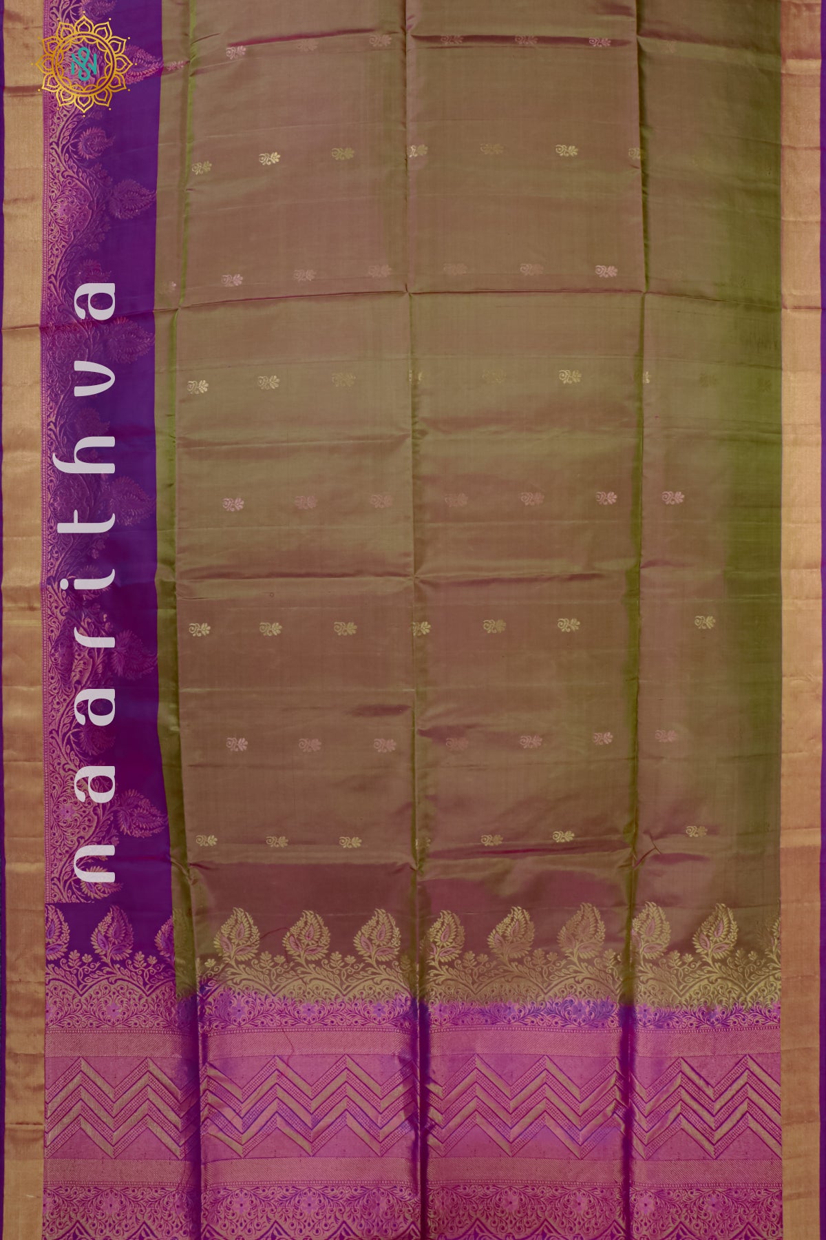 OLIVE GREEN WITH PURPLE - PURE KANJIVARAM SOFT SILK