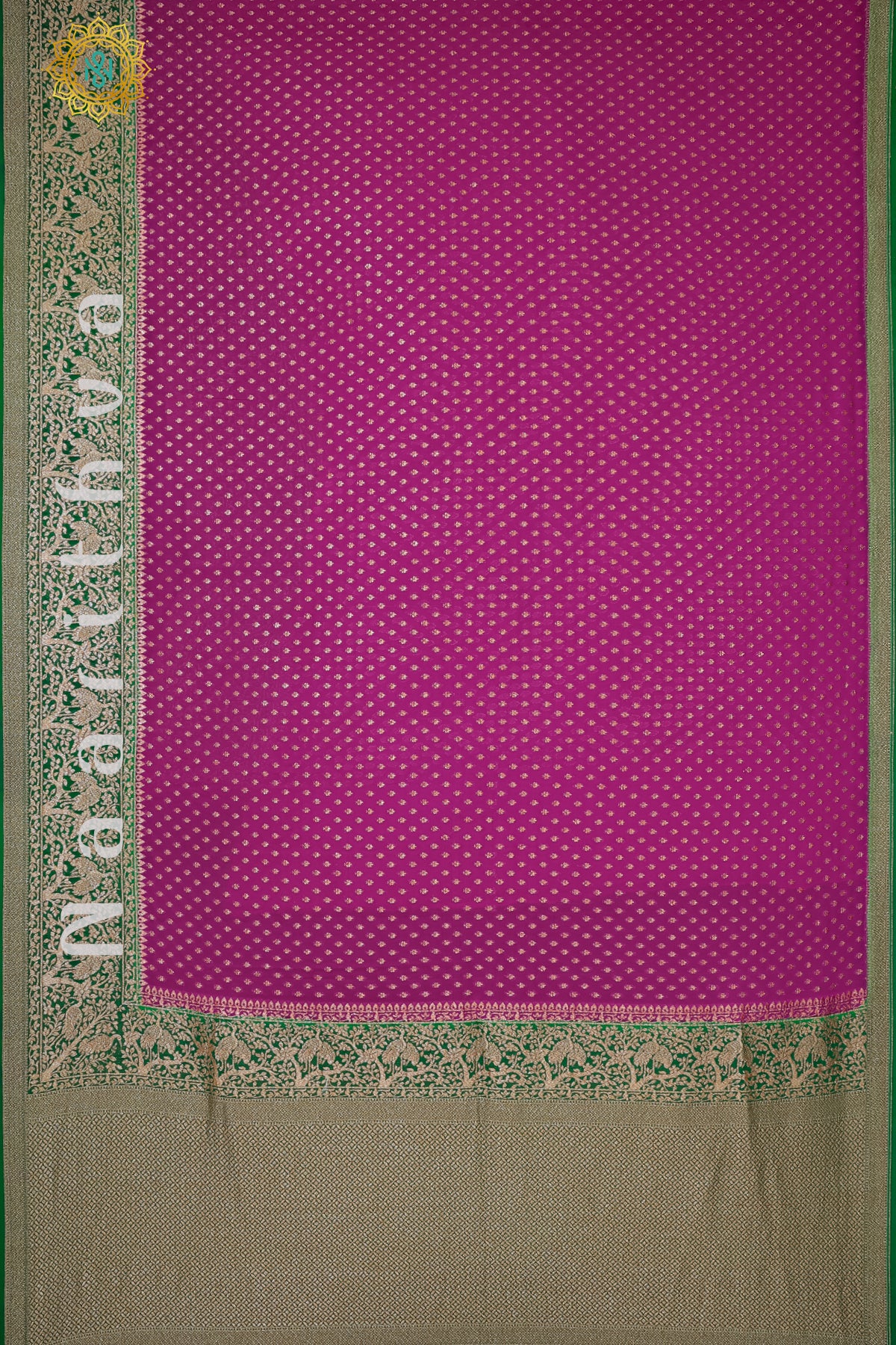 PINK WITH GREEN - PURE HANDLOOM KHADDI GEORGETTE BANARAS