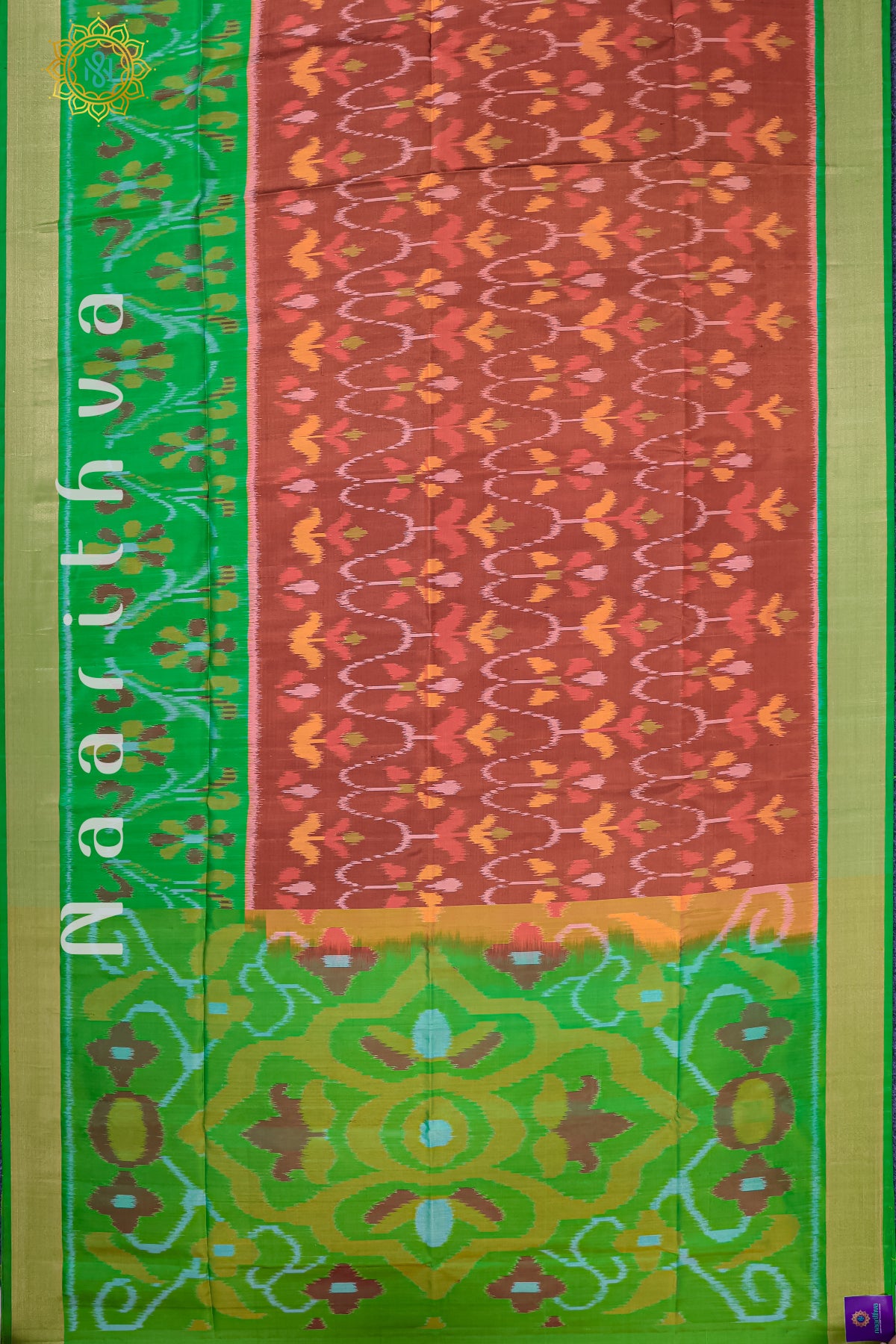 BROWN WITH GREEN - PURE IKAT SOFT SILK