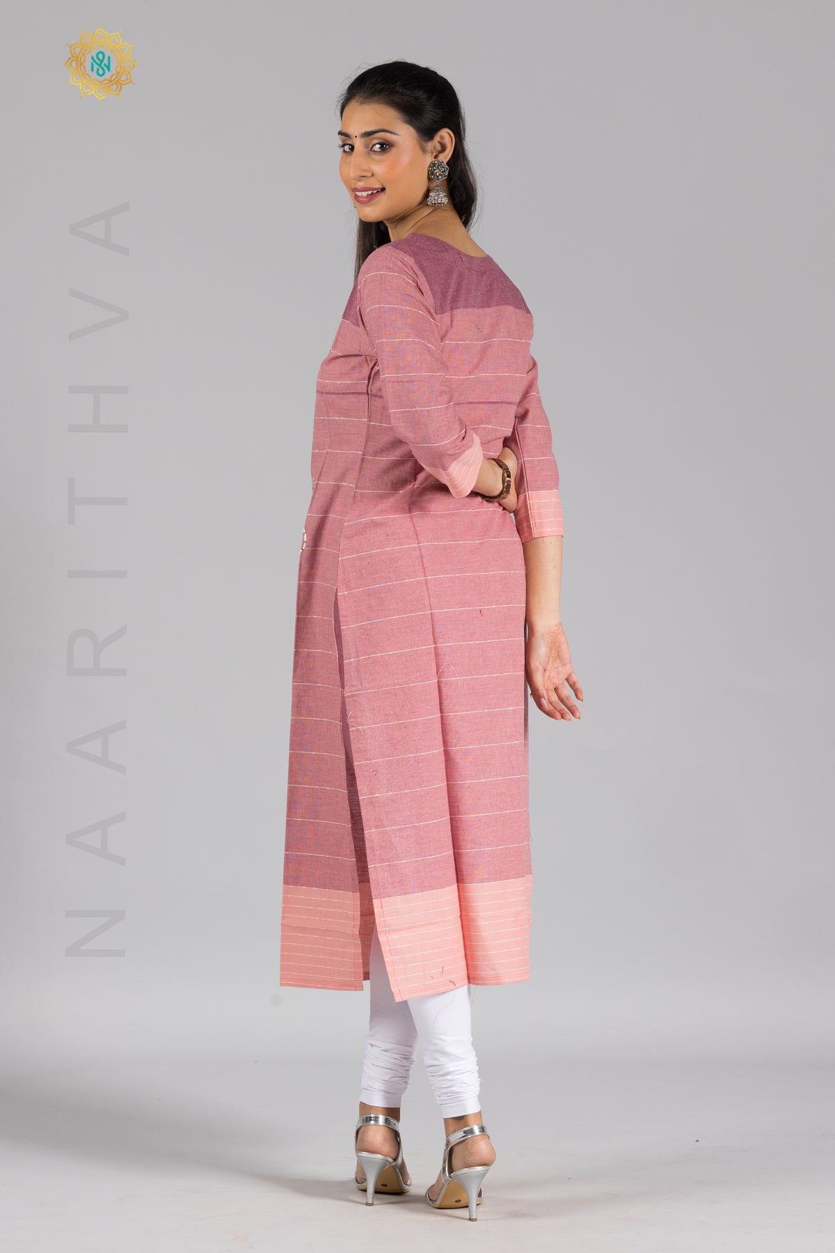 PEACH - COTTON STRAIGHT CUT CASUAL KURTI WITH THREAD EMBROIDERY