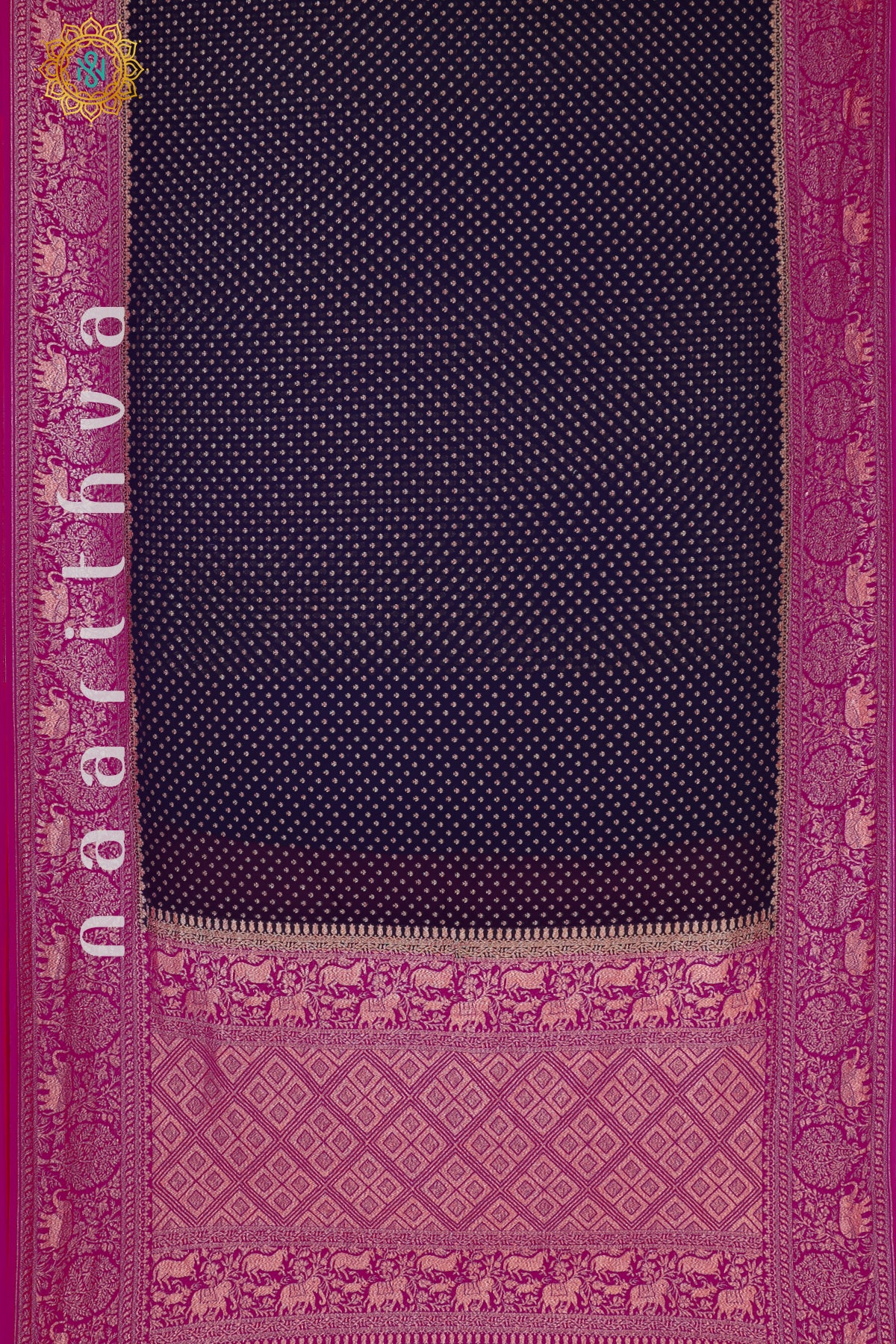 BLUE WITH PINK - PURE HANDLOOM KHADDI GEORGETTE BANARAS