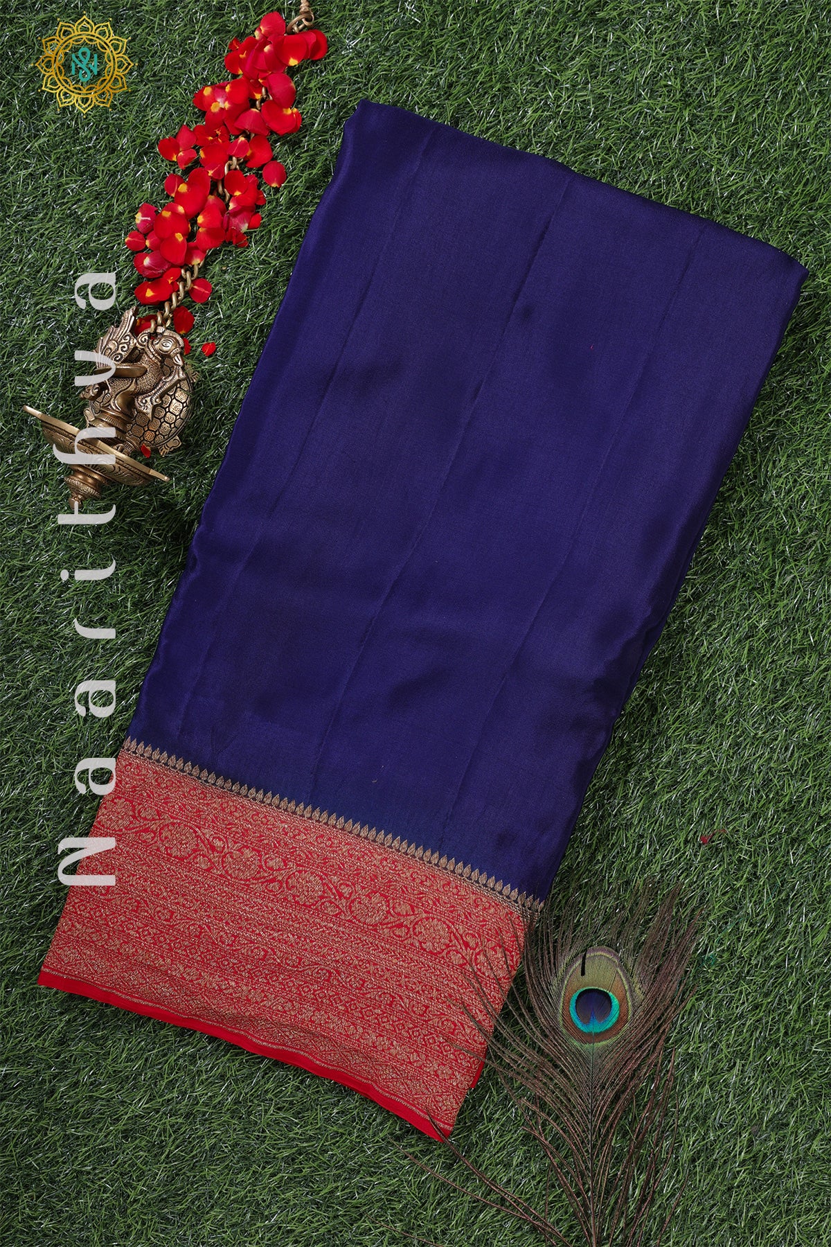 BLUE WITH RED - PURE BANARASI CREPE