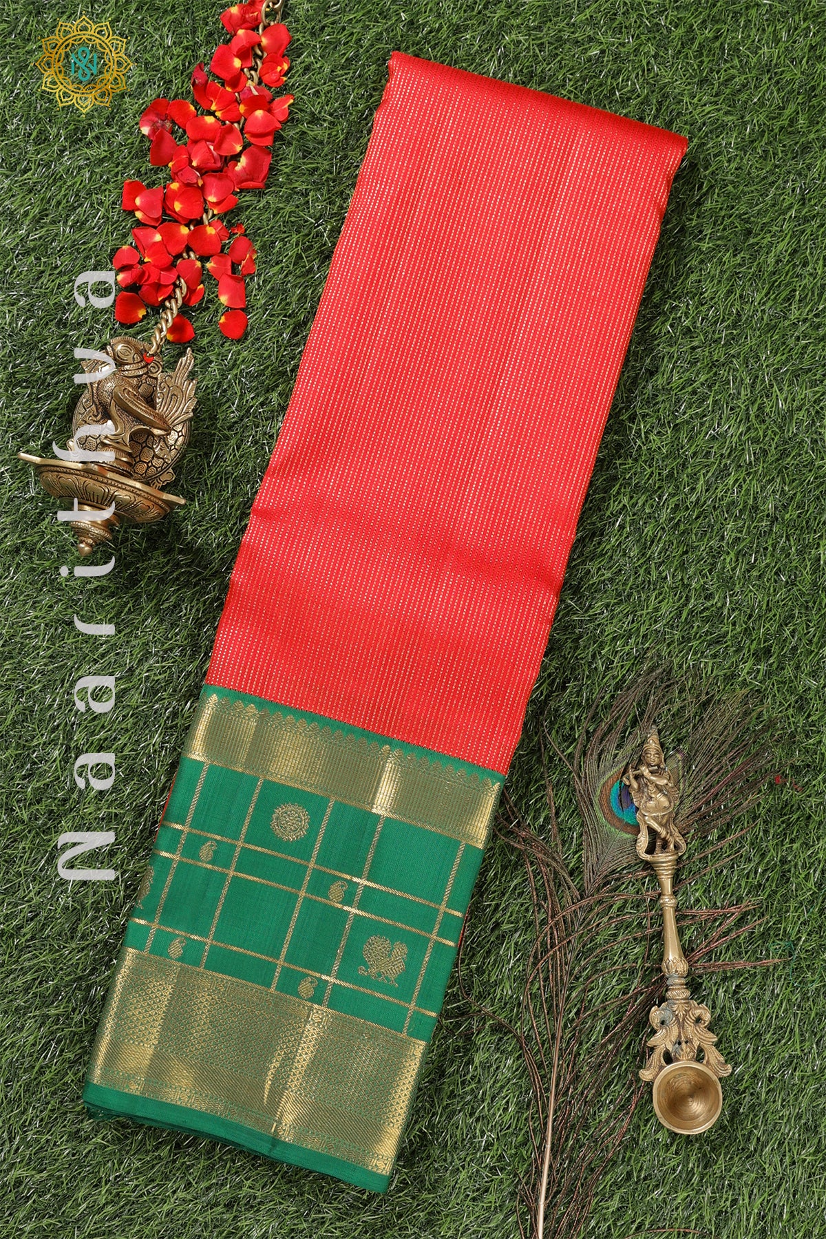 RED WITH GREEN - PURE KANJIVARAM SILK WITH PURE ZARI