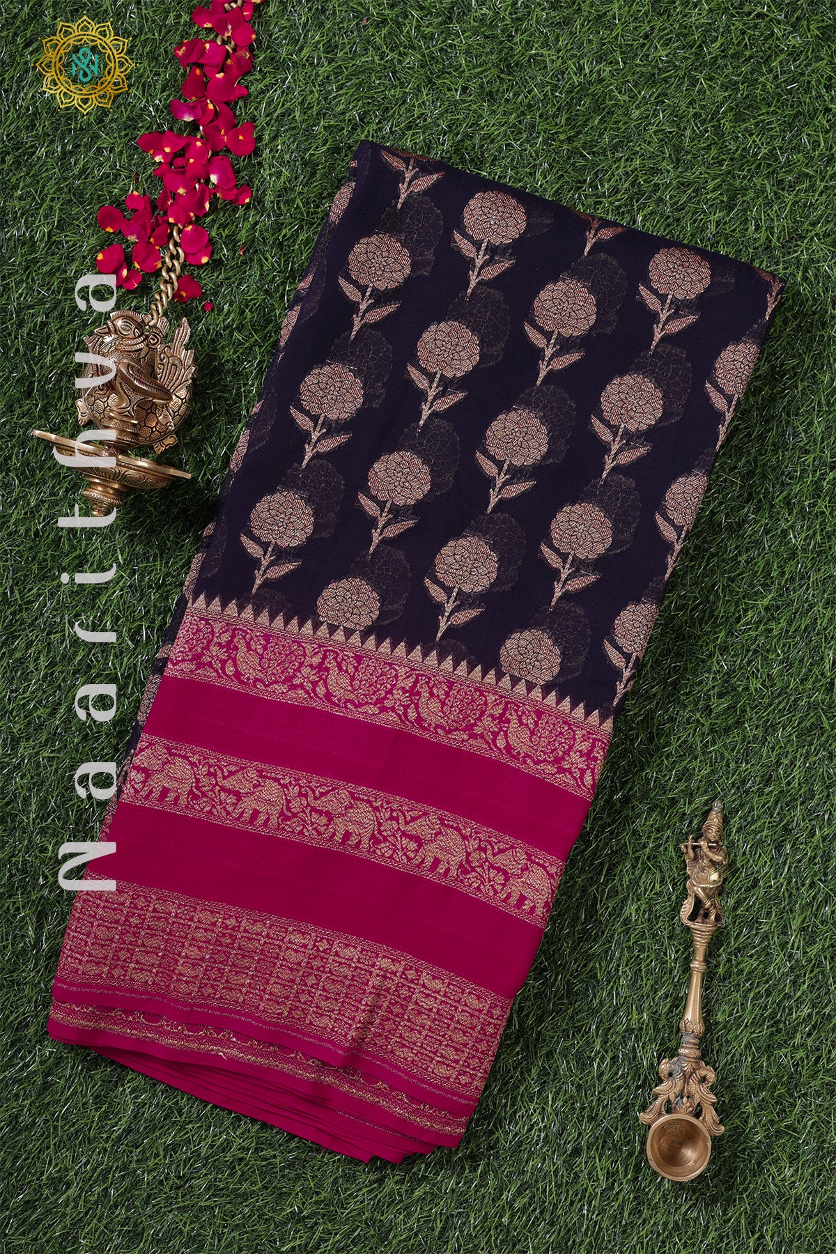 BLUE WITH PINK - PURE HANDLOOM KHADDI GEORGETTE BANARAS