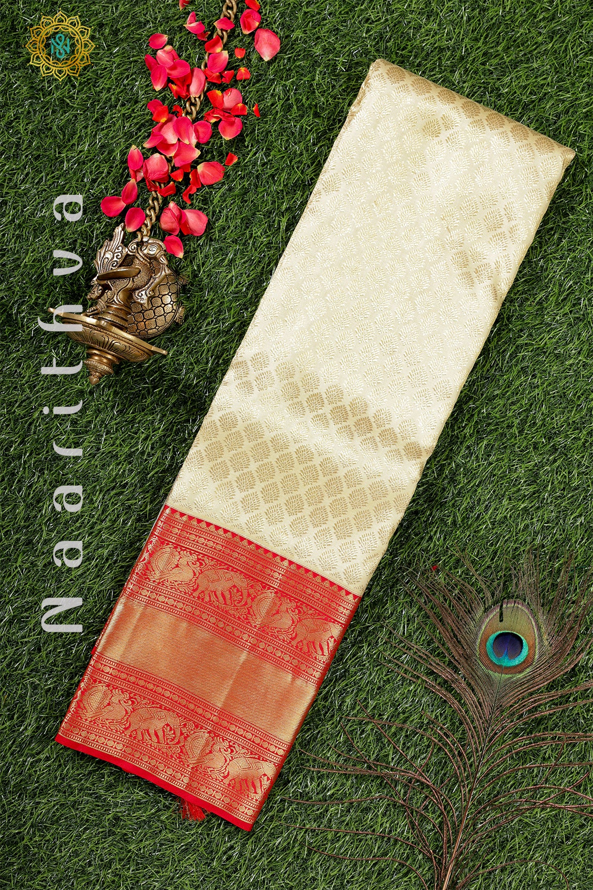 CREAM WITH RED - PURE KANJIVARAM SILK