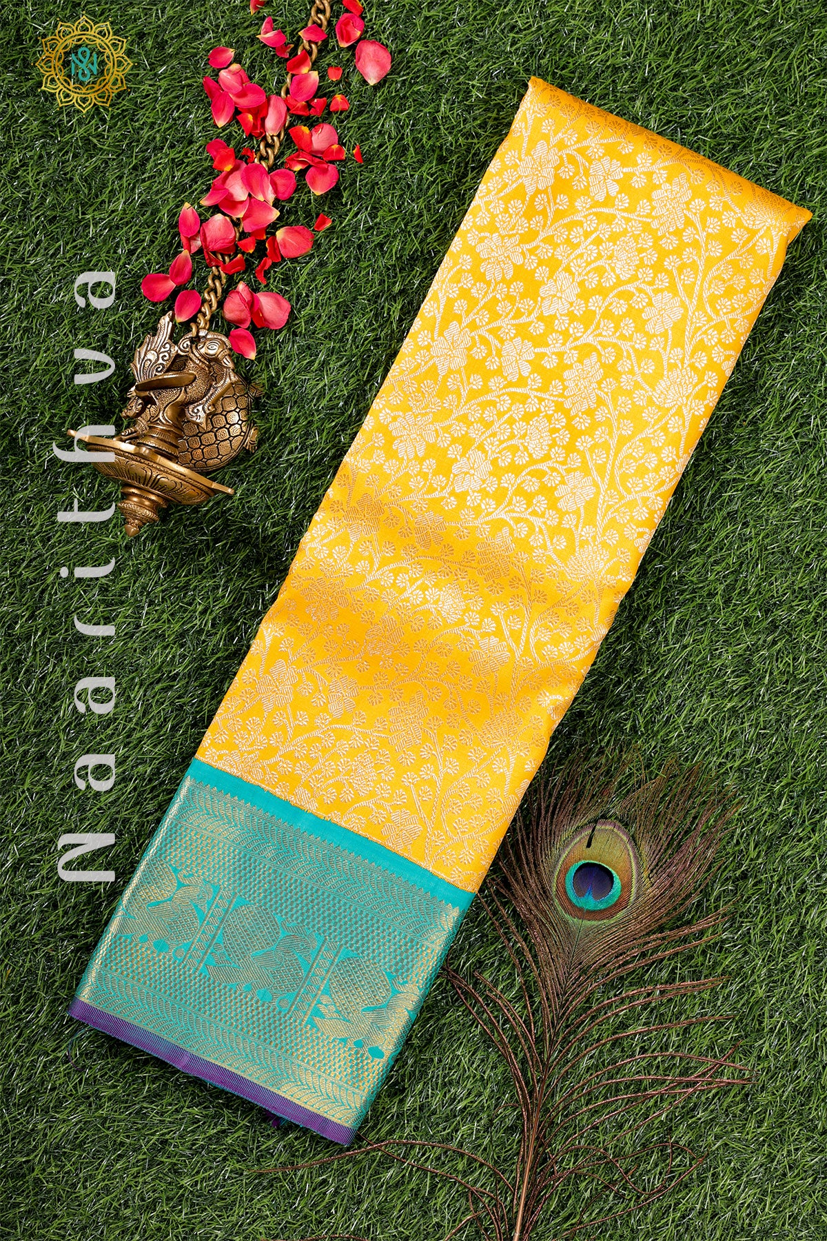 YELLOW WITH BLUE - PURE KANJIVARAM SILK