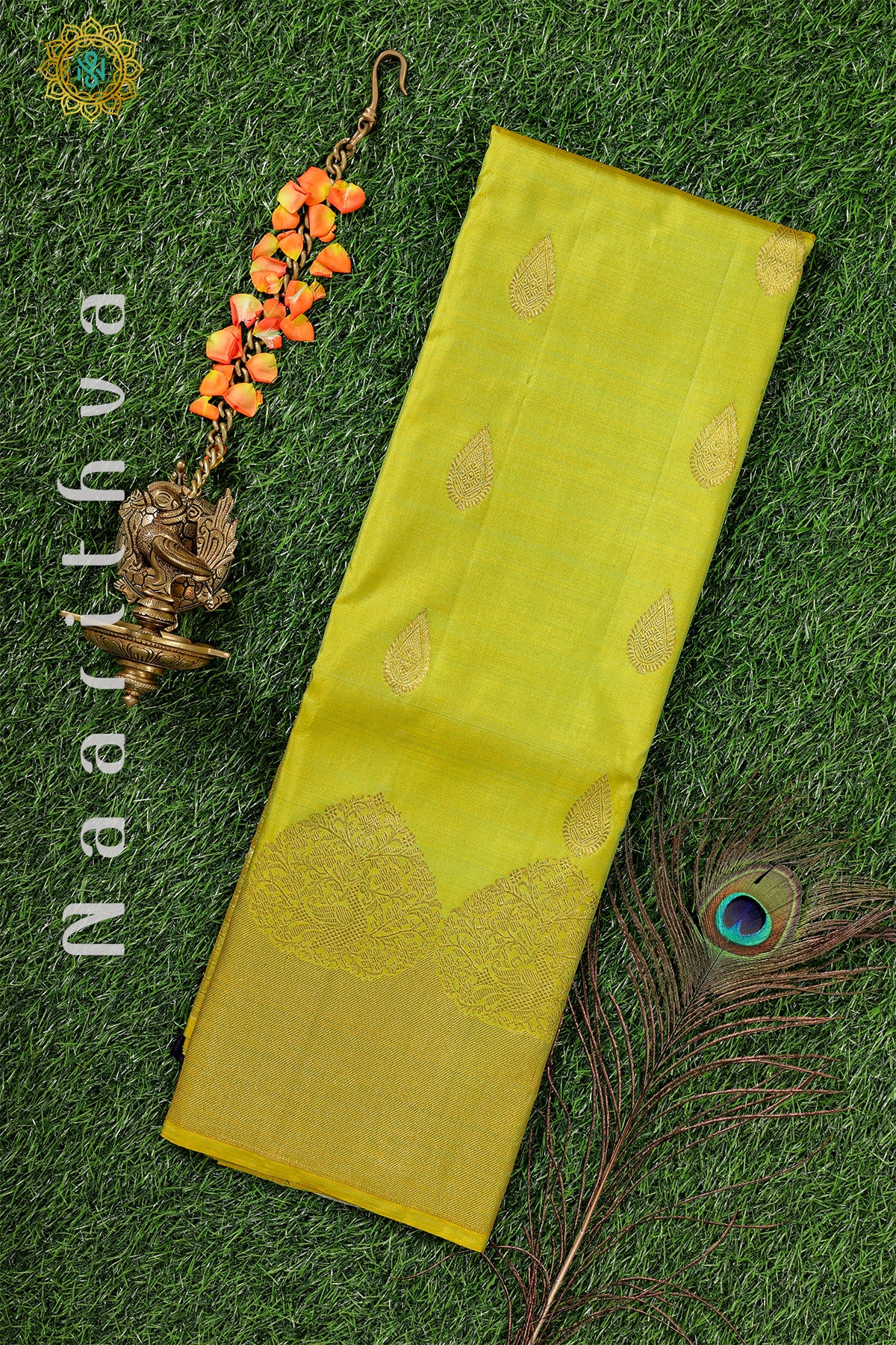 PARROT GREEN WITH BLUE - PURE KANJIVARAM SILK
