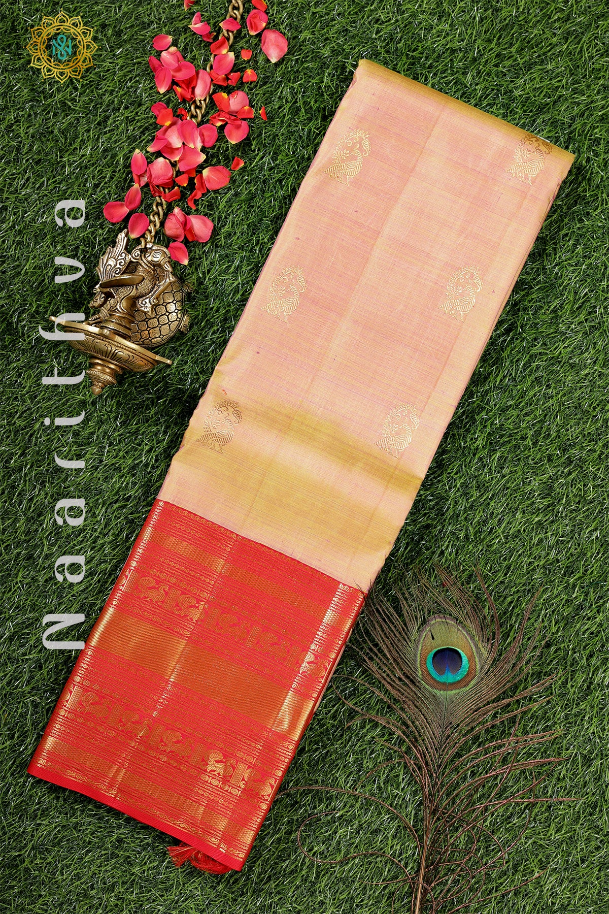 GOLDISH BROWN WITH RED - PURE KANJIVARAM SILK