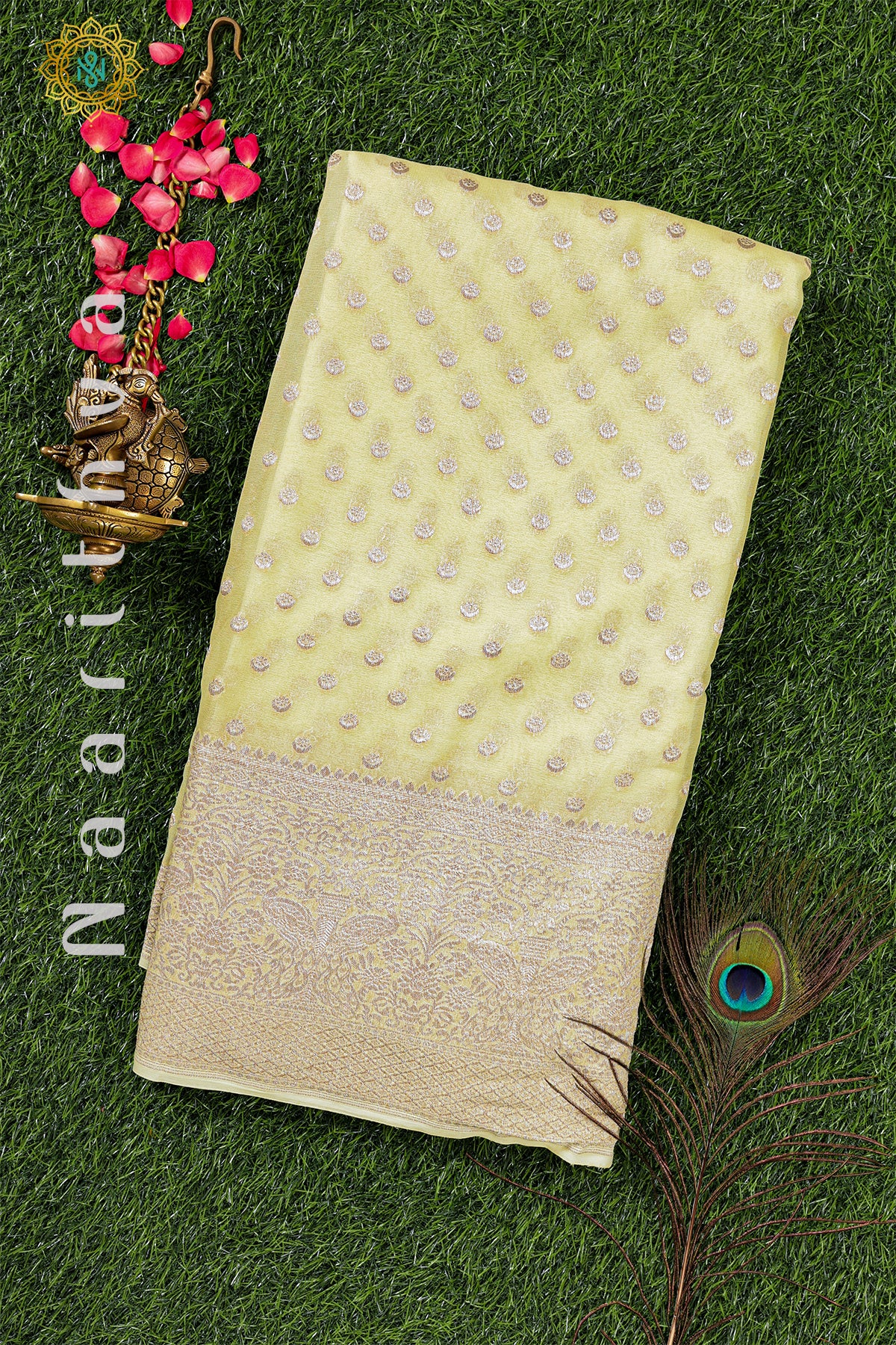 LIGHT YELLOW - PURE HANDLOOM KHADDI GEORGETTE BANARAS