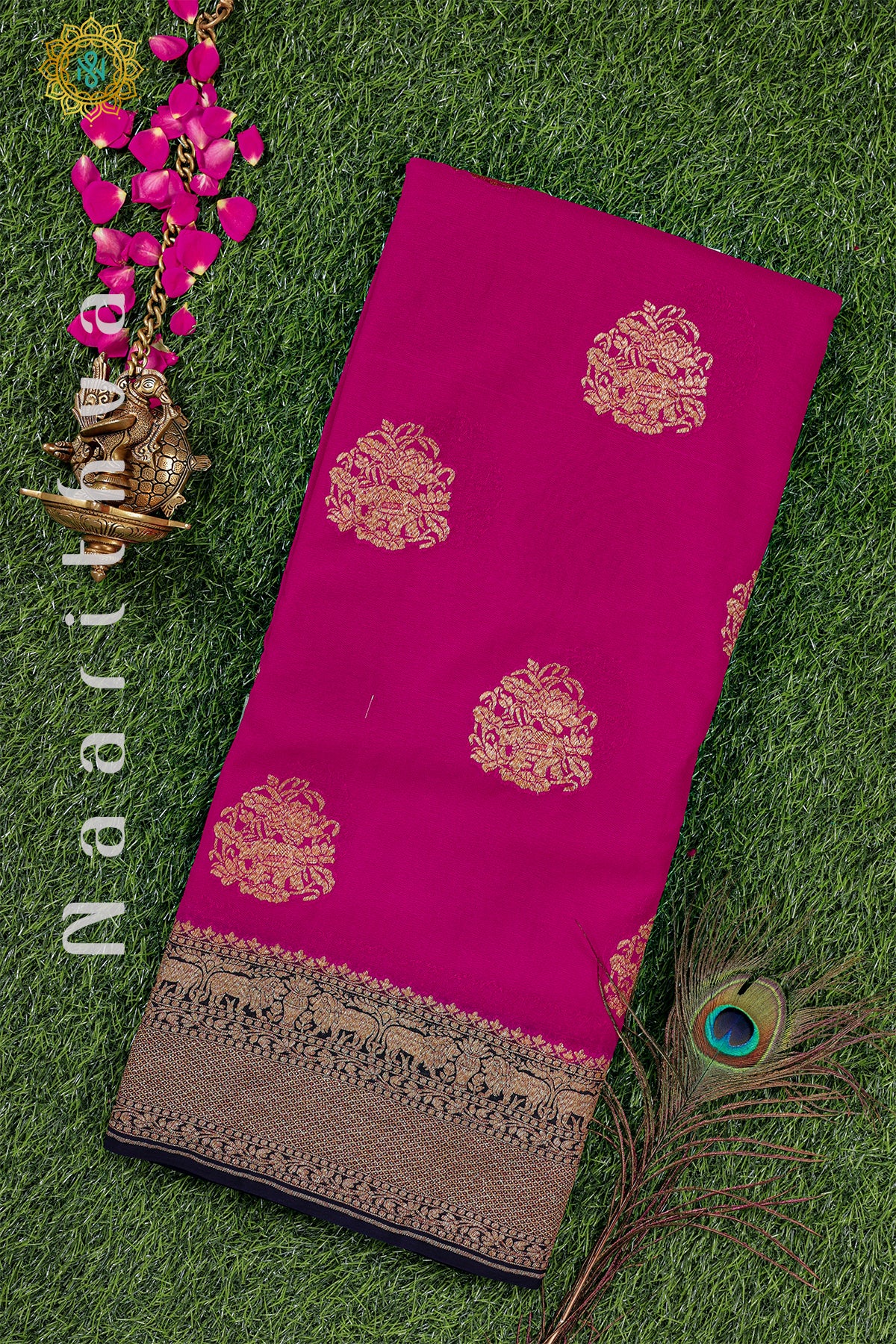 PINK WITH BLUE - PURE HANDLOOM KHADDI GEORGETTE BANARAS