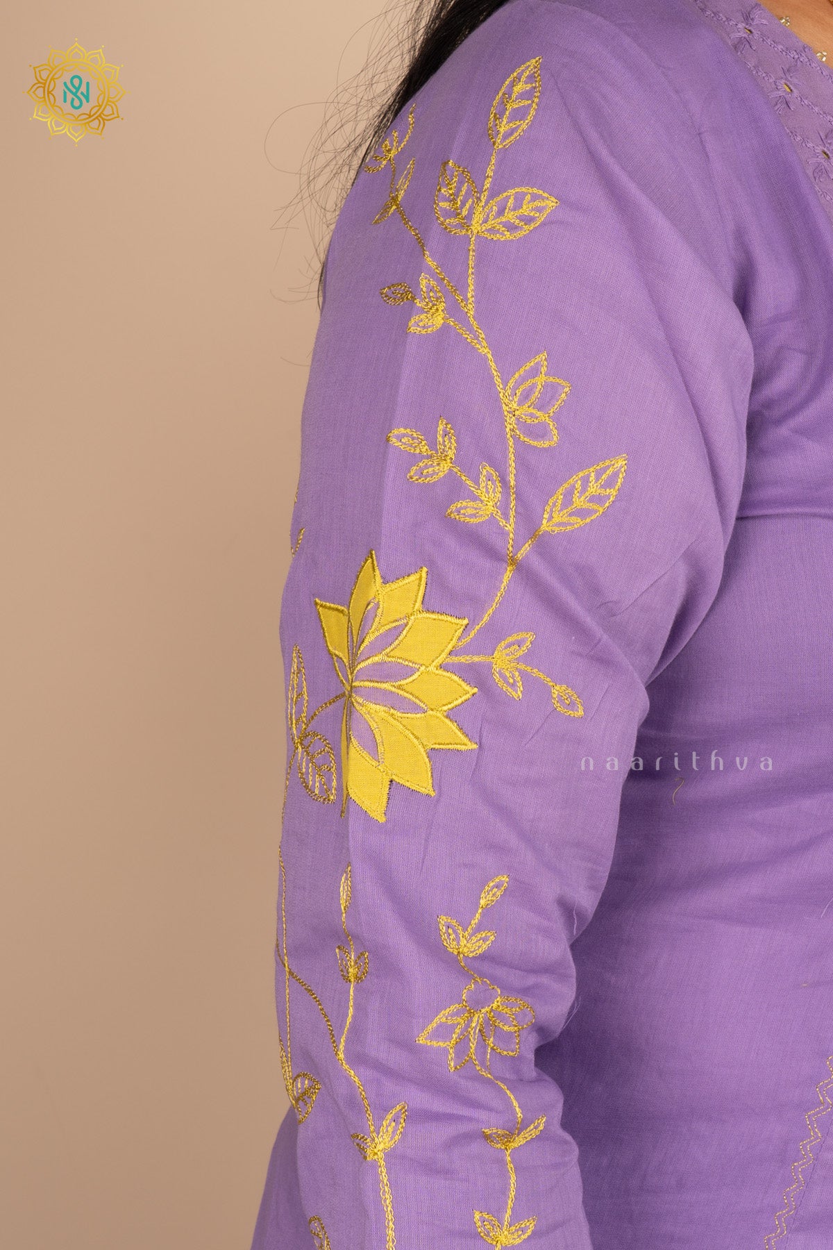 Lavender with Yellow Mul Chanderi 3Pc Salwar Suit With Kota Cotton Dupatta