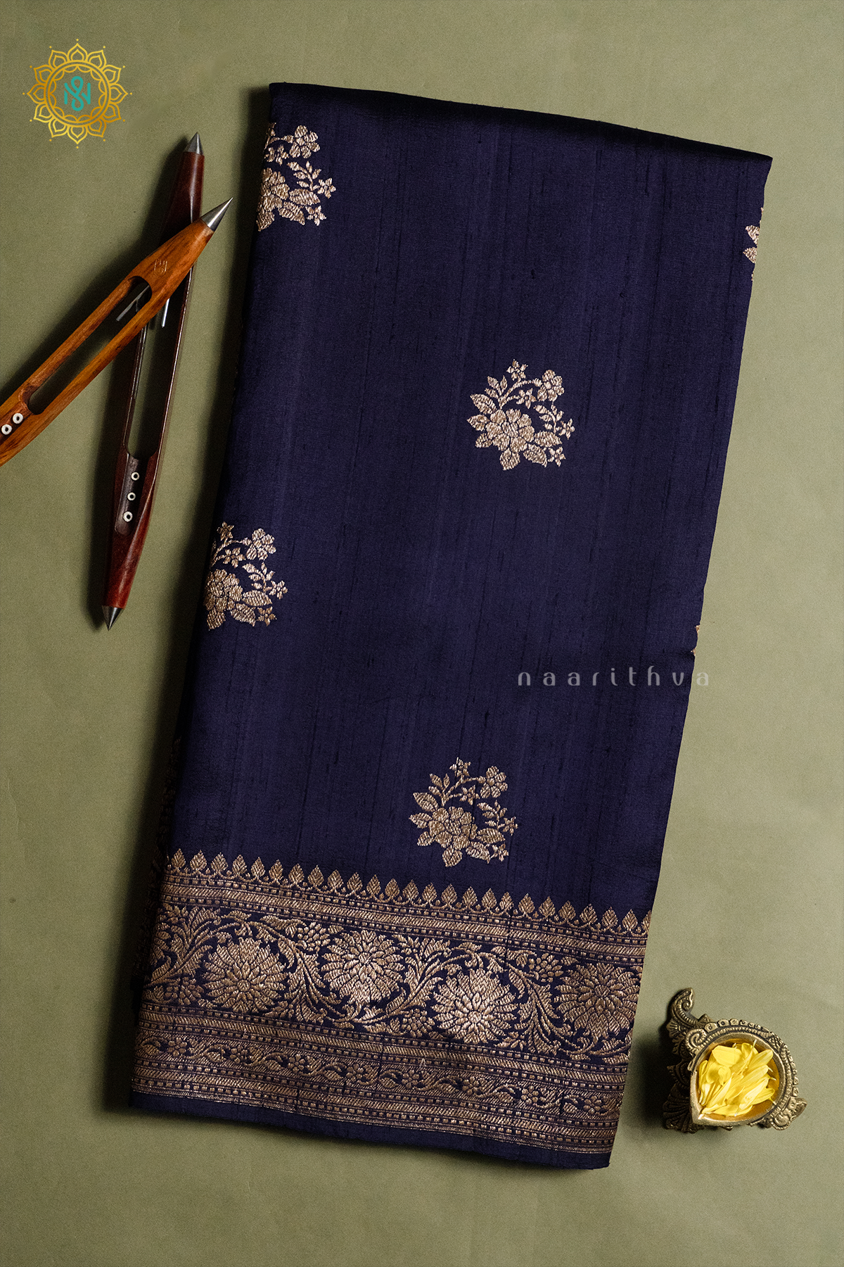 NAVY BLUE WITH RED - PURE BANARASI RAW SILK