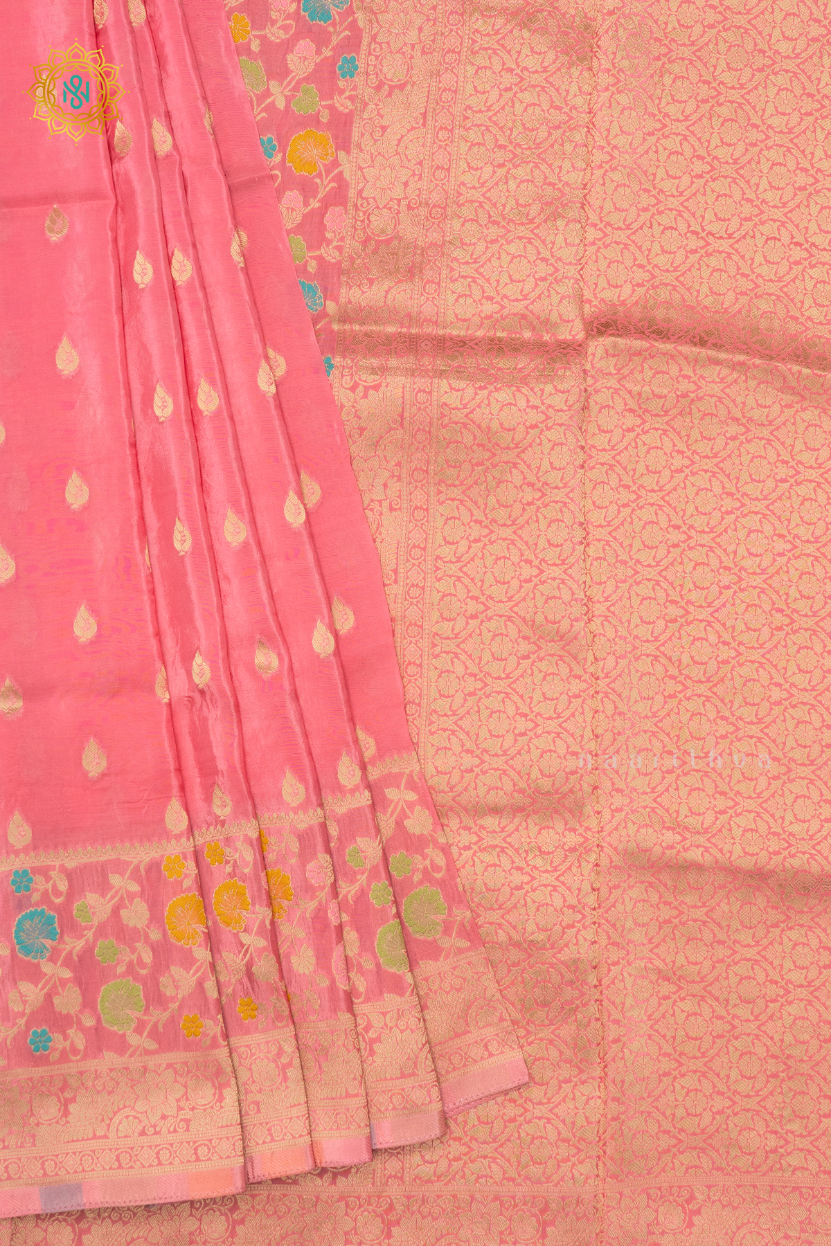 LIGHT PINK WITH RANI PINK - SATIN CREPE