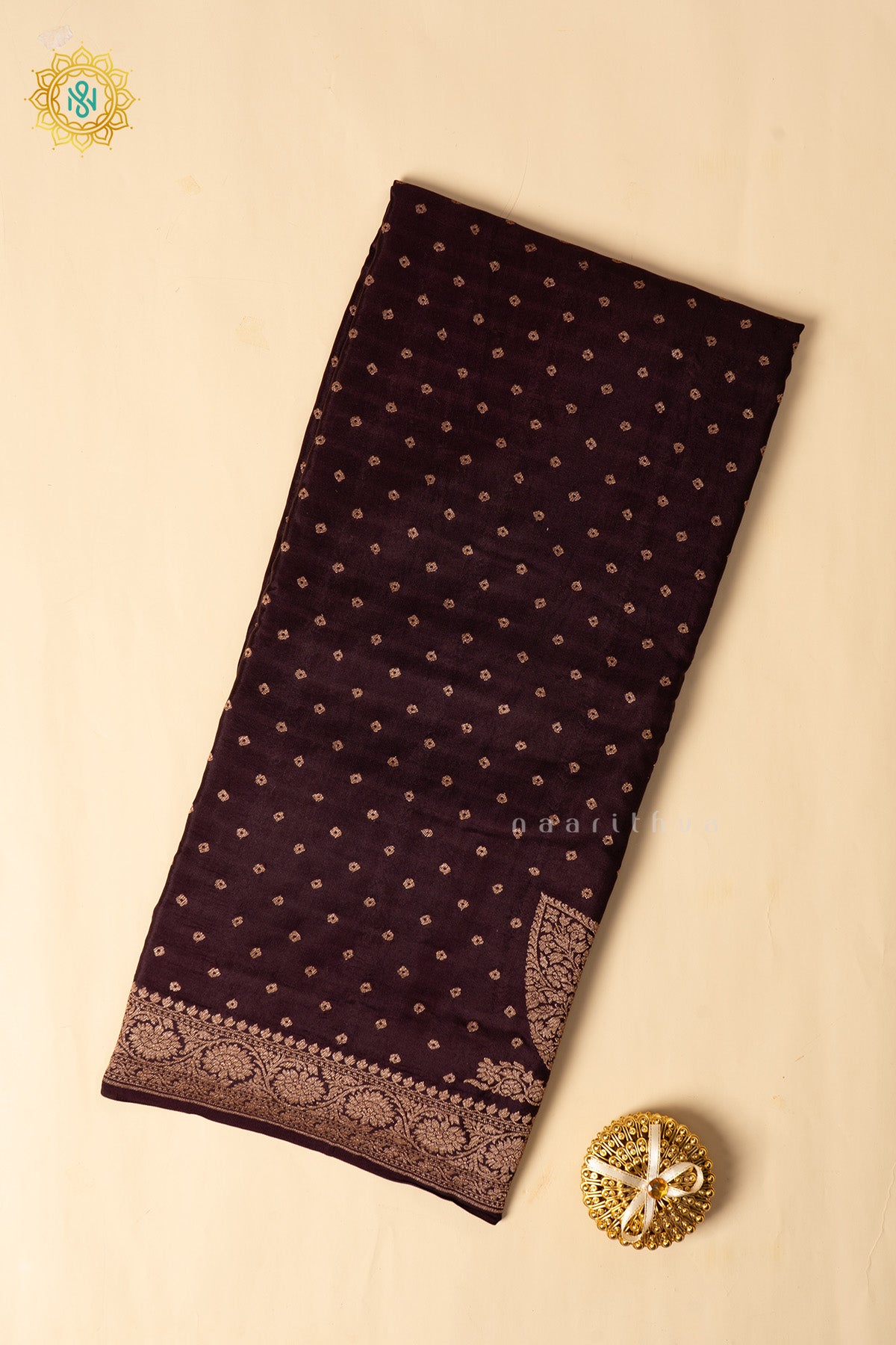 Deep Wine Pure Banarasi Crepe Silk Allover Zari Geometric Weaves and Woven Border