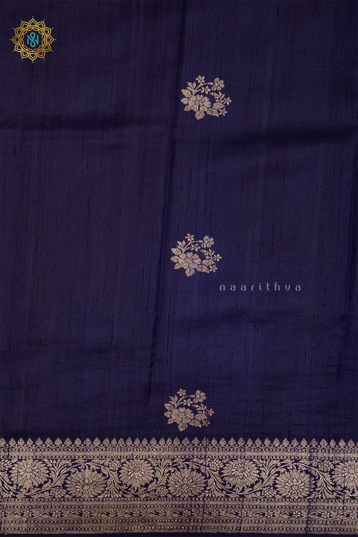 NAVY BLUE WITH RED - PURE BANARASI RAW SILK