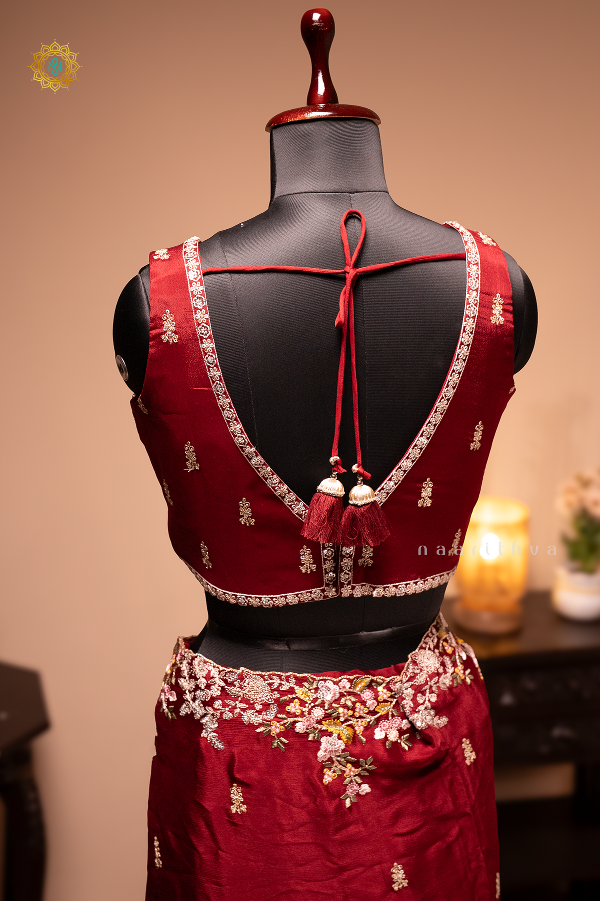 MAROON - CHINNON DESIGNER WEAR WITH READYMADE BLOUSE