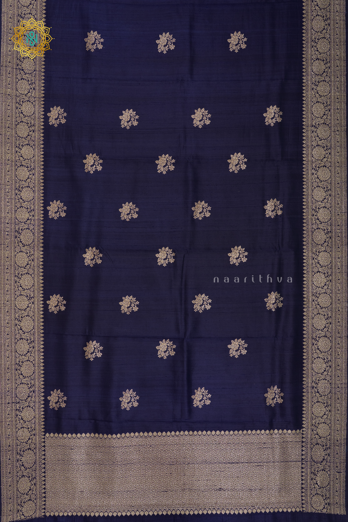 NAVY BLUE WITH RED - PURE BANARASI RAW SILK