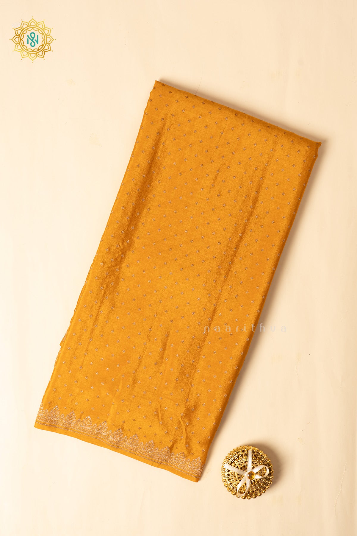 Yellow Pure Banarasi Crepe Silk Allover Zari Geometric Weaves and Woven Border