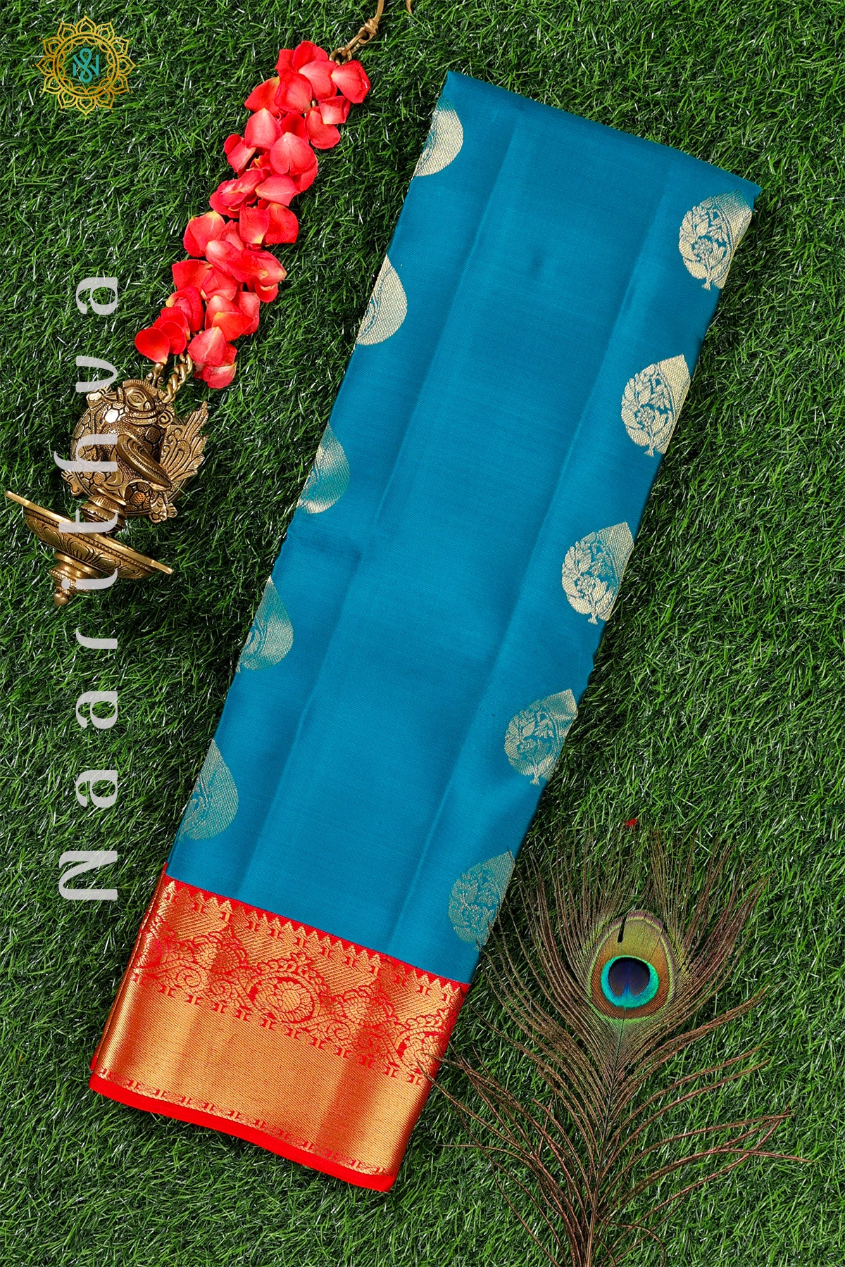 BLUE WITH PINKISH RED - KANJIVARAM PURE MIX