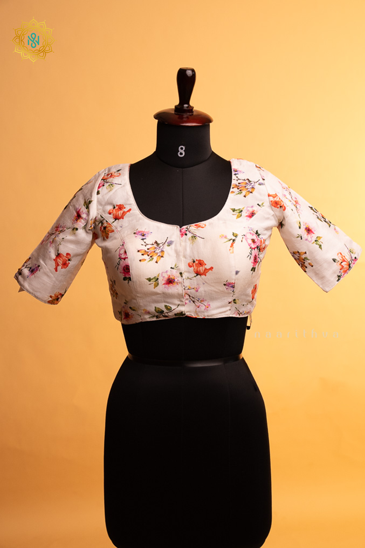 Off White Dola Silk Readymade Blouse With Floral Prints