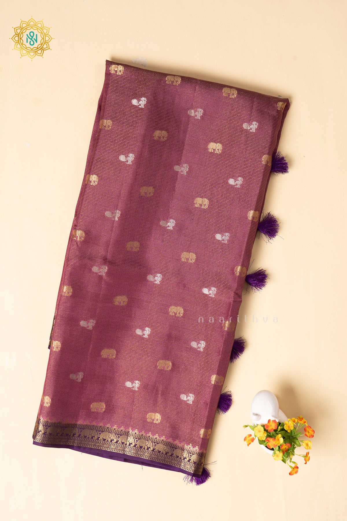 Lavender With Purple Semi Crepe Silk Saree With Zari Buttas On The Body With Contrast Zari Border & Pallu