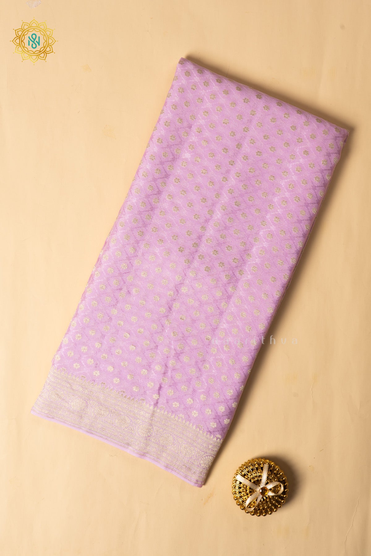 Lavender Pure Banarasi Crepe Silk Allover Zari Geometric Weaves and Woven Border