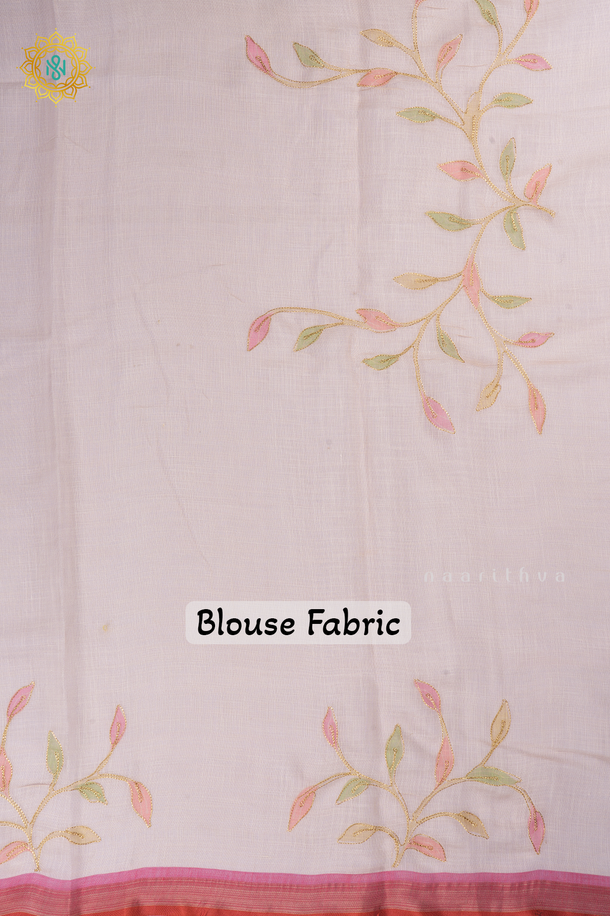 Off White With Peach Linen Tissue Saree with Aari Floral Work and Tissue Border
