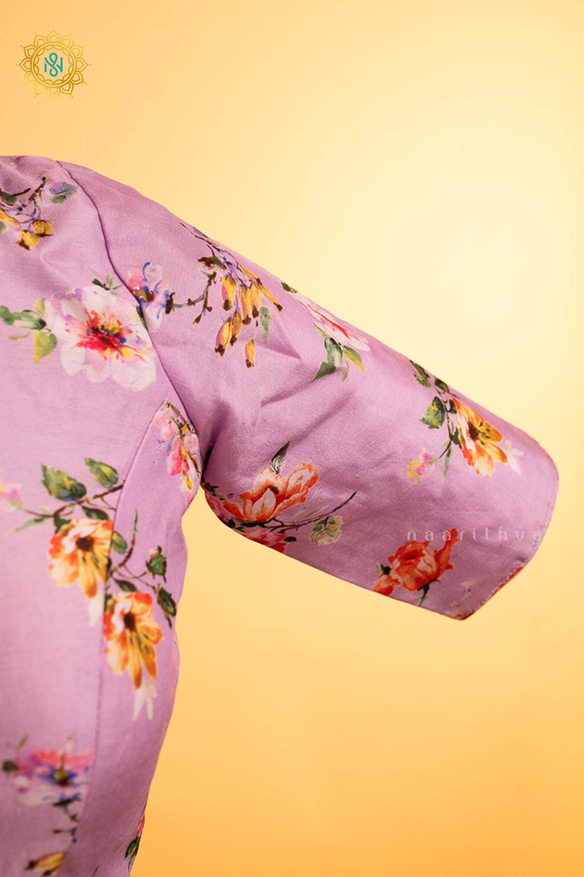 lavender Dola Silk Readymade Blouse With Floral Prints