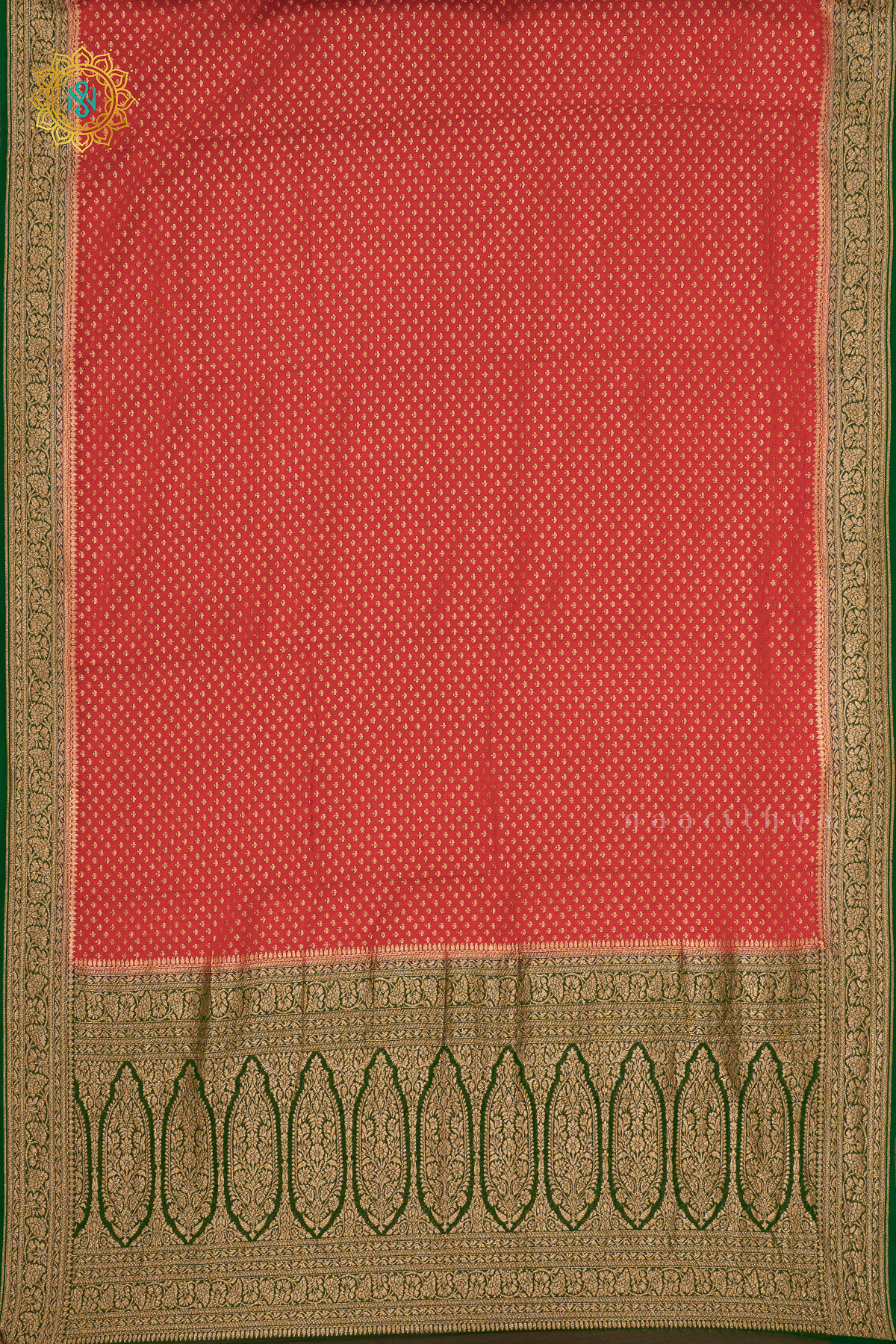 RED WITH GREEN - PURE BANARASI KHADDI GEORGETTE
