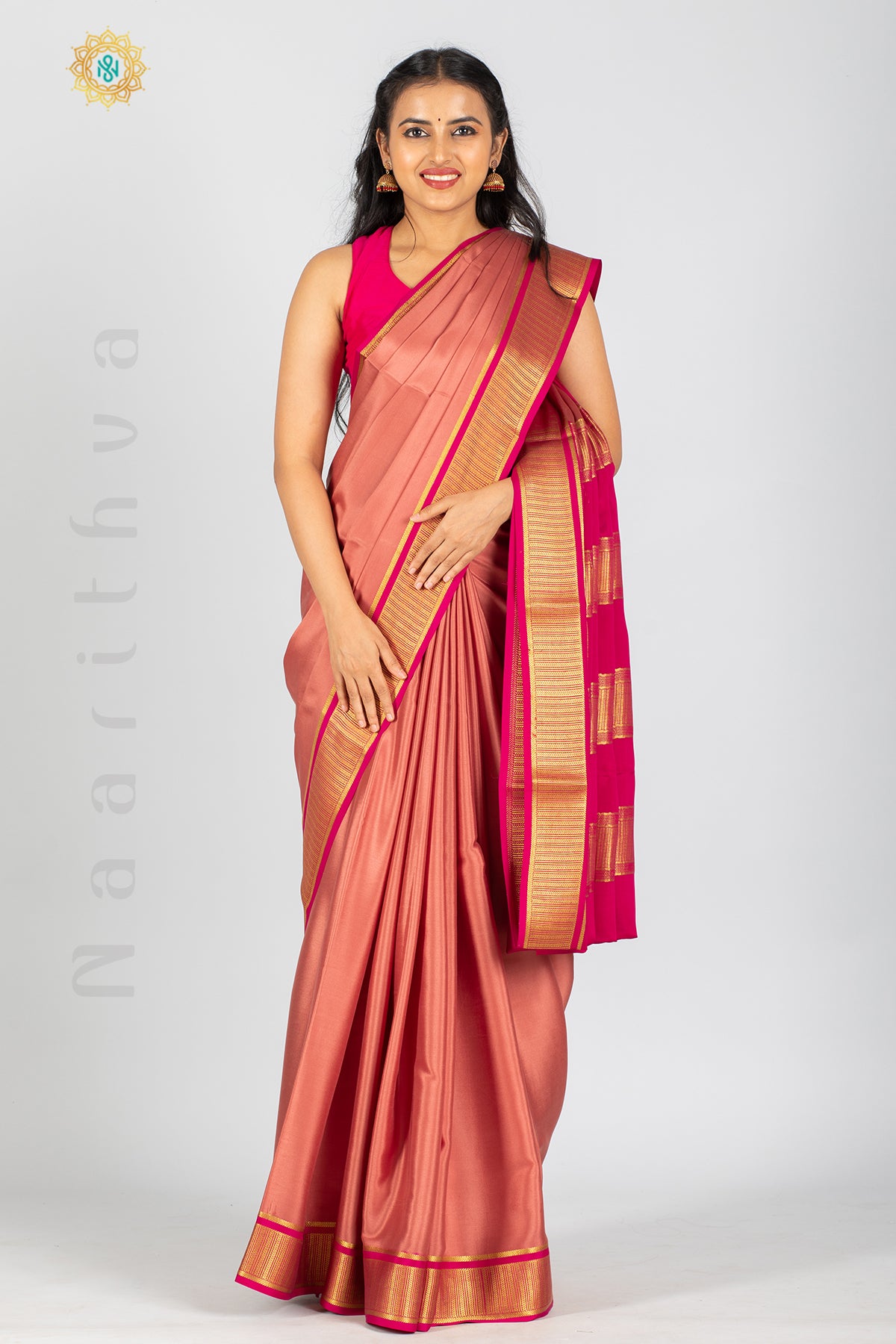 MAUVE WITH PINK - PURE MYSORE CREPE SILK WITH PLAIN BODY AND CONTRAST BORDER