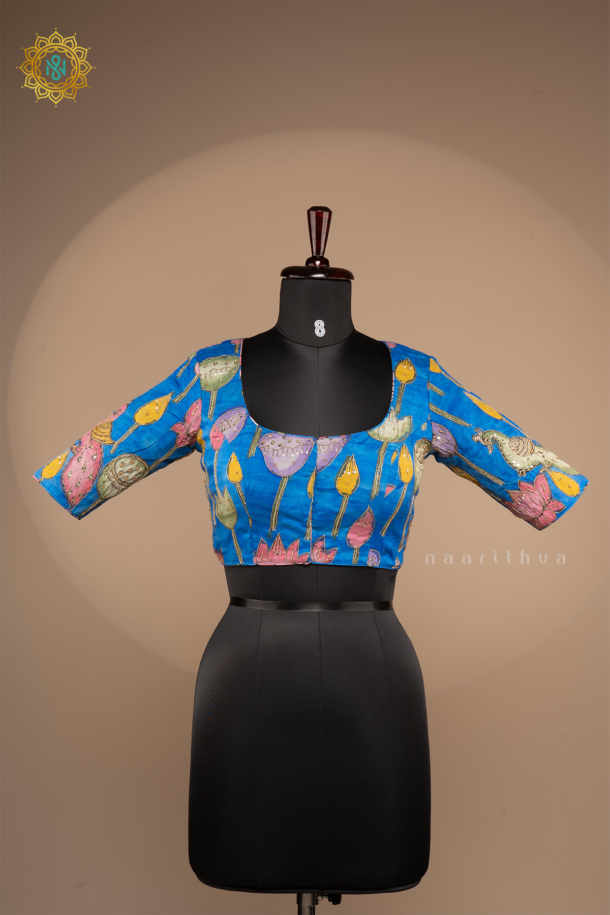 Sky Blue - Pure Silk With Hand Painted Pen Kalamkari Readymade Blouse