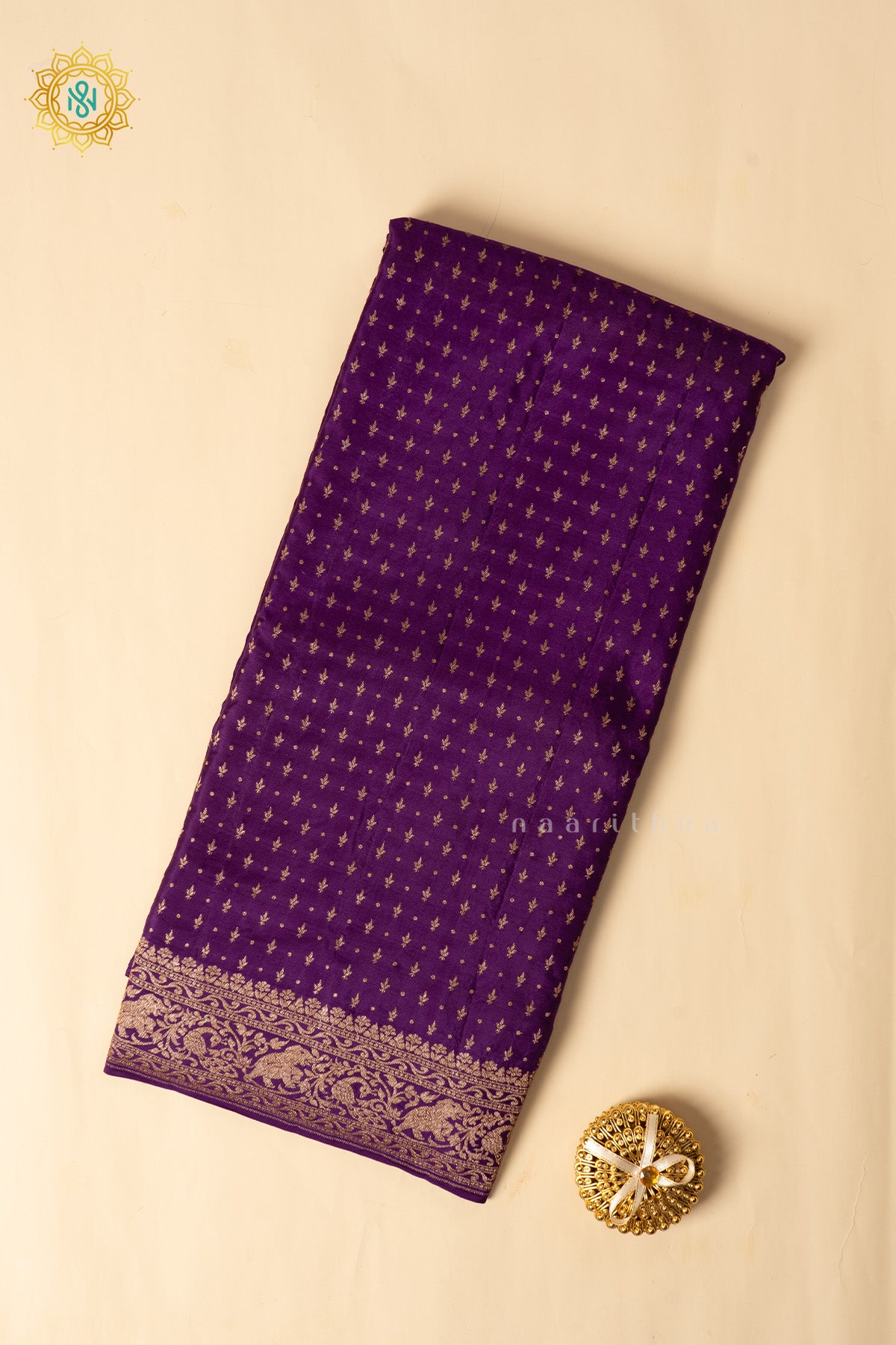 Purple Pure Banarasi Crepe Silk Allover Zari Geometric Weaves and Woven Border