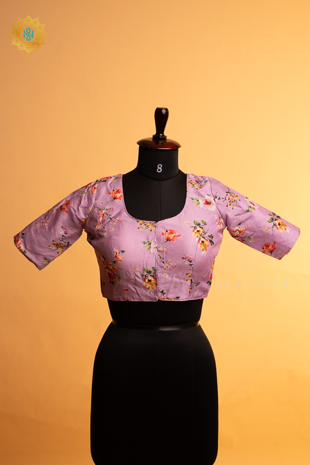 lavender Dola Silk Readymade Blouse With Floral Prints