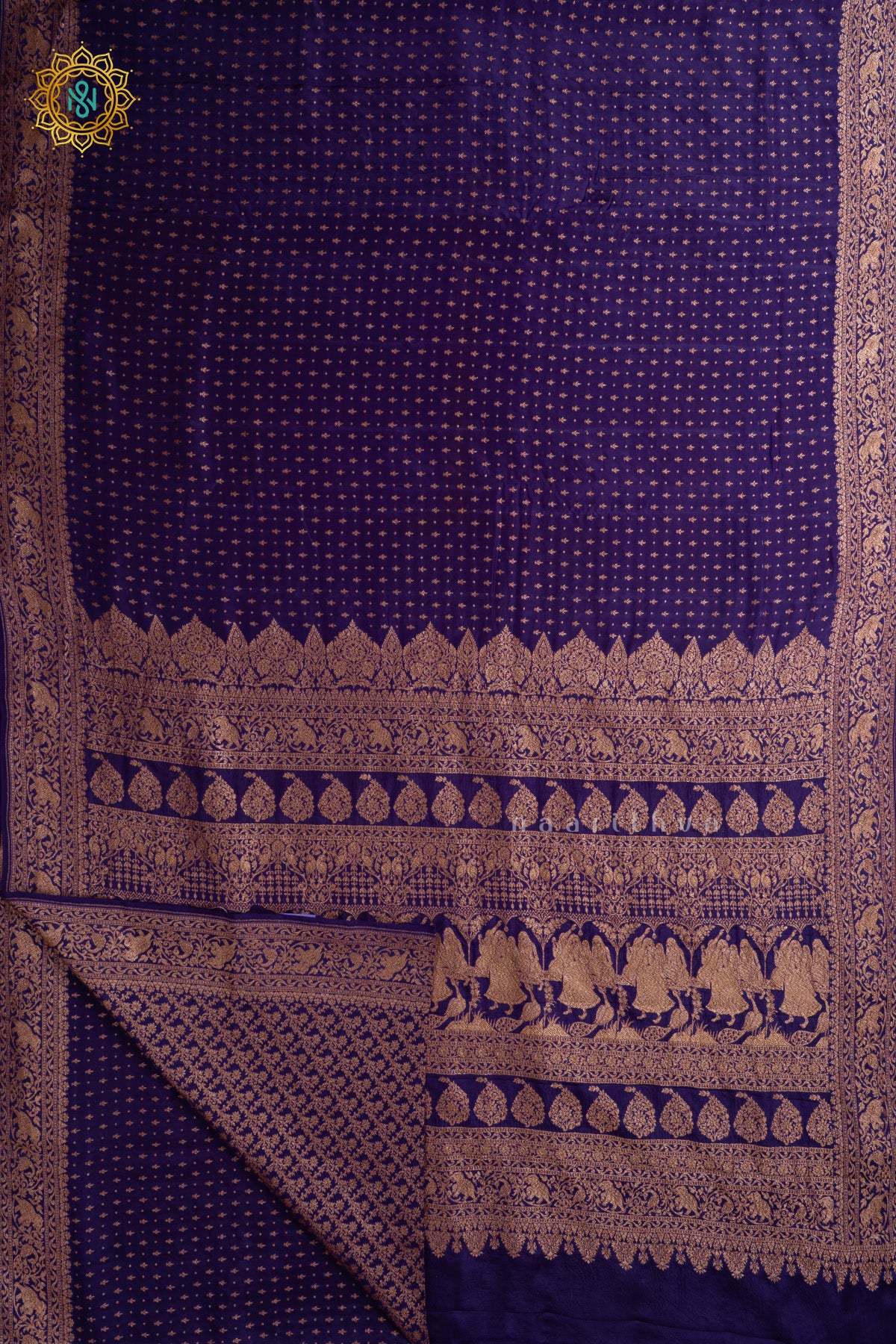 Purple Pure Banarasi Crepe Silk Allover Zari Geometric Weaves and Woven Border