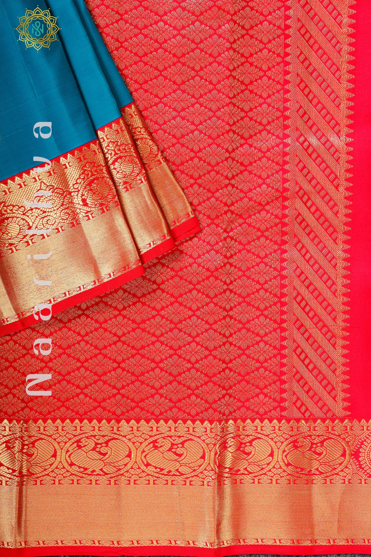 BLUE WITH PINKISH RED - KANJIVARAM PURE MIX