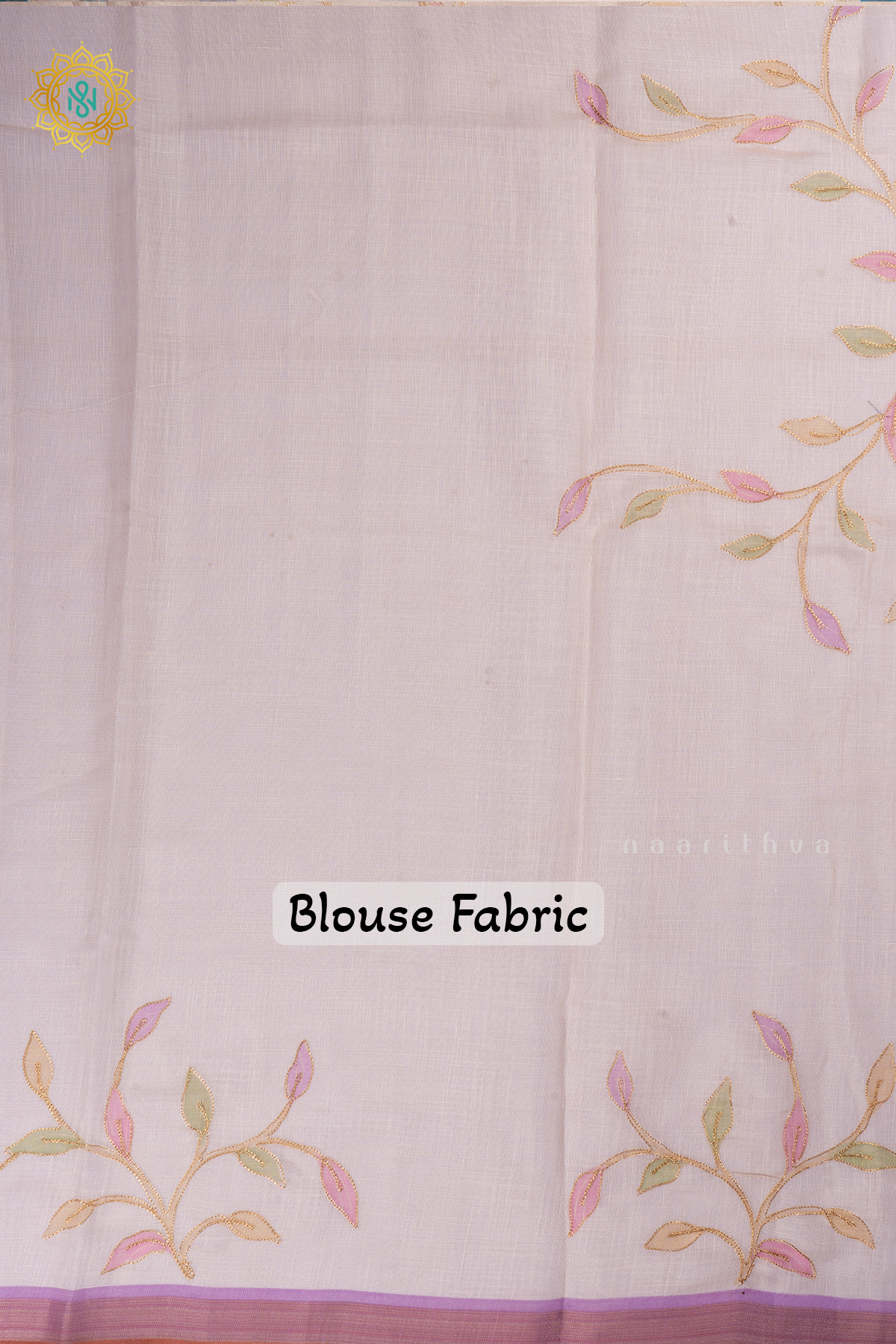Off White With Lavender Linen Tissue Saree with Aari Floral Work and Tissue Border
