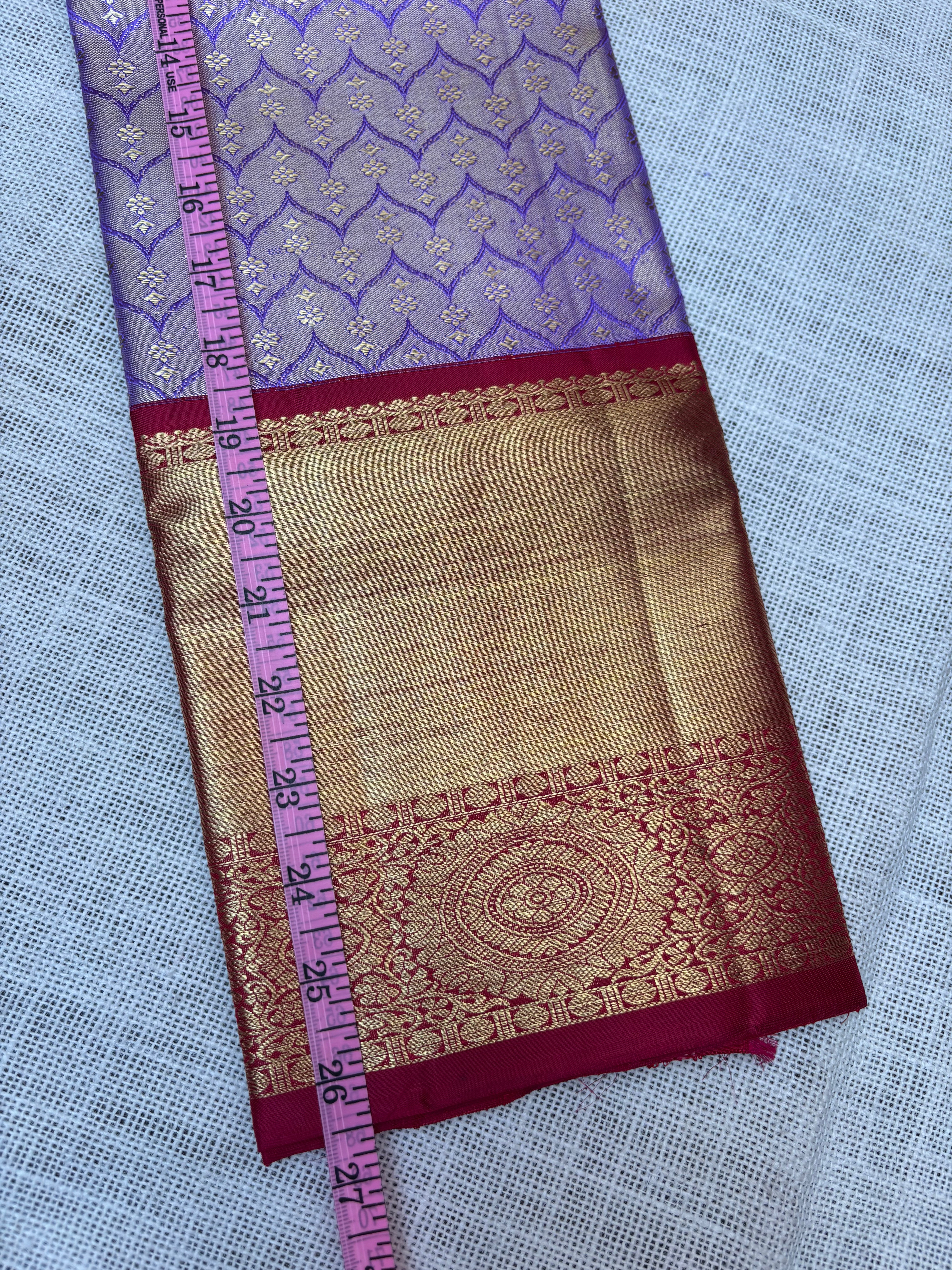 Dual Shade of Blue with Maroon Pure Kanjivaram Silk Unstitched Kids’ Lehenga Fabric with All-Over Zari Brocade and Zari Border