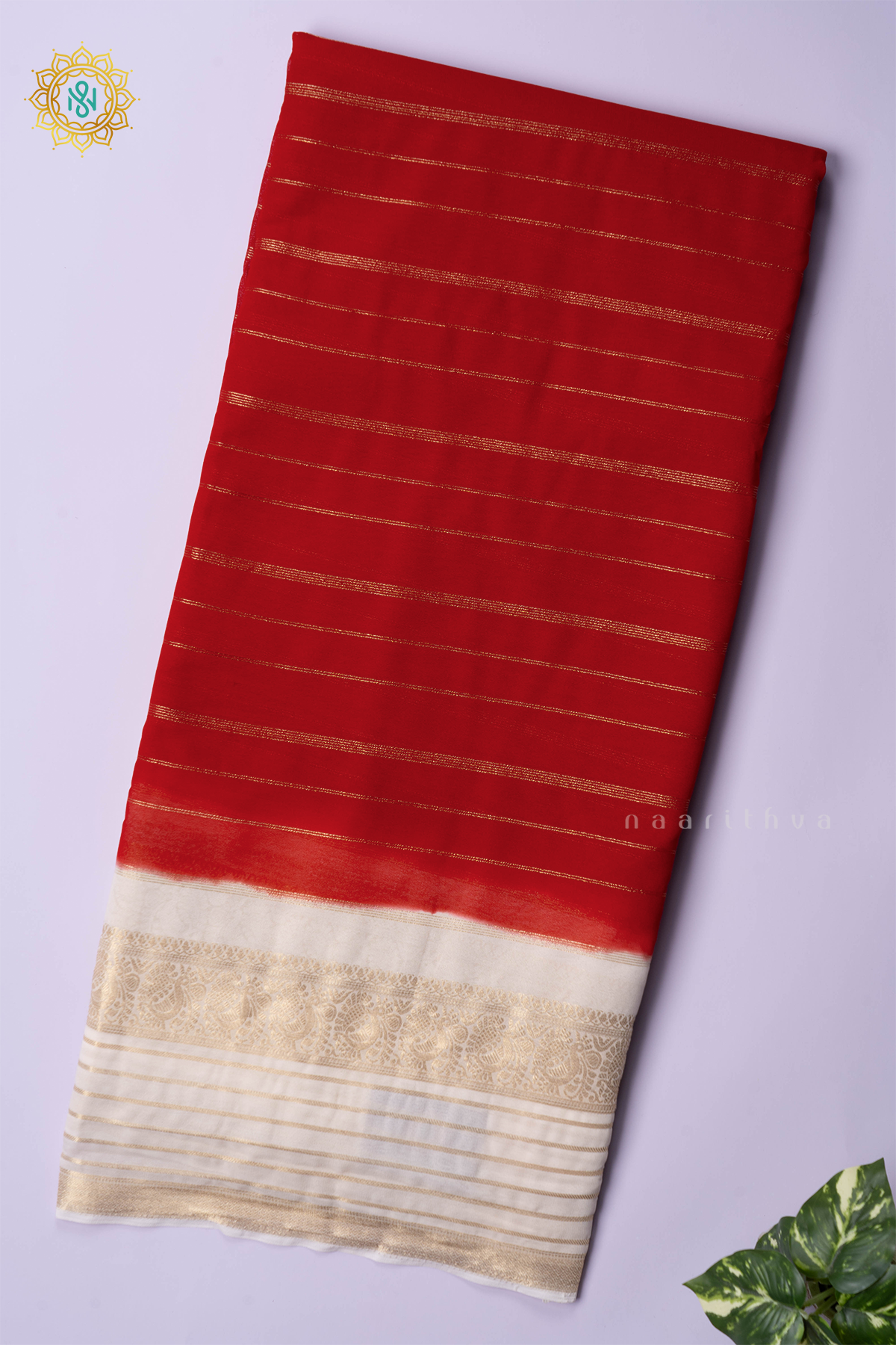 RED WITH WHITE - SEMI GEORGETTE