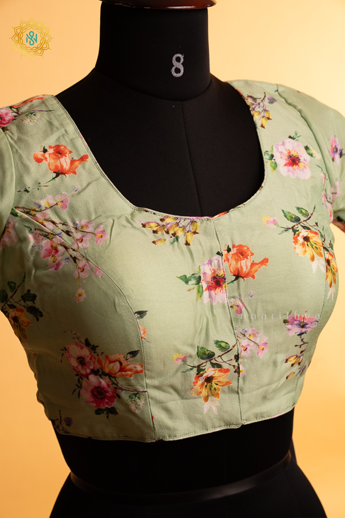 Pista Green Dola Silk Readymade Blouse With Floral Prints