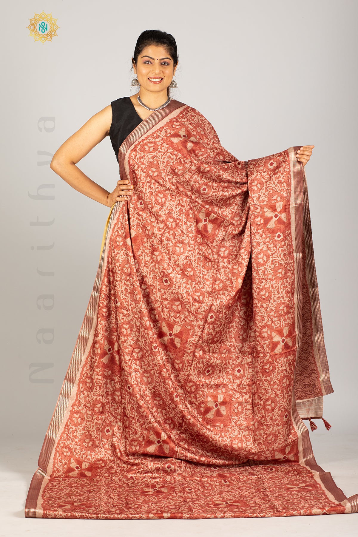 RE - Vestigial orange and pink paper silk embroidered saree