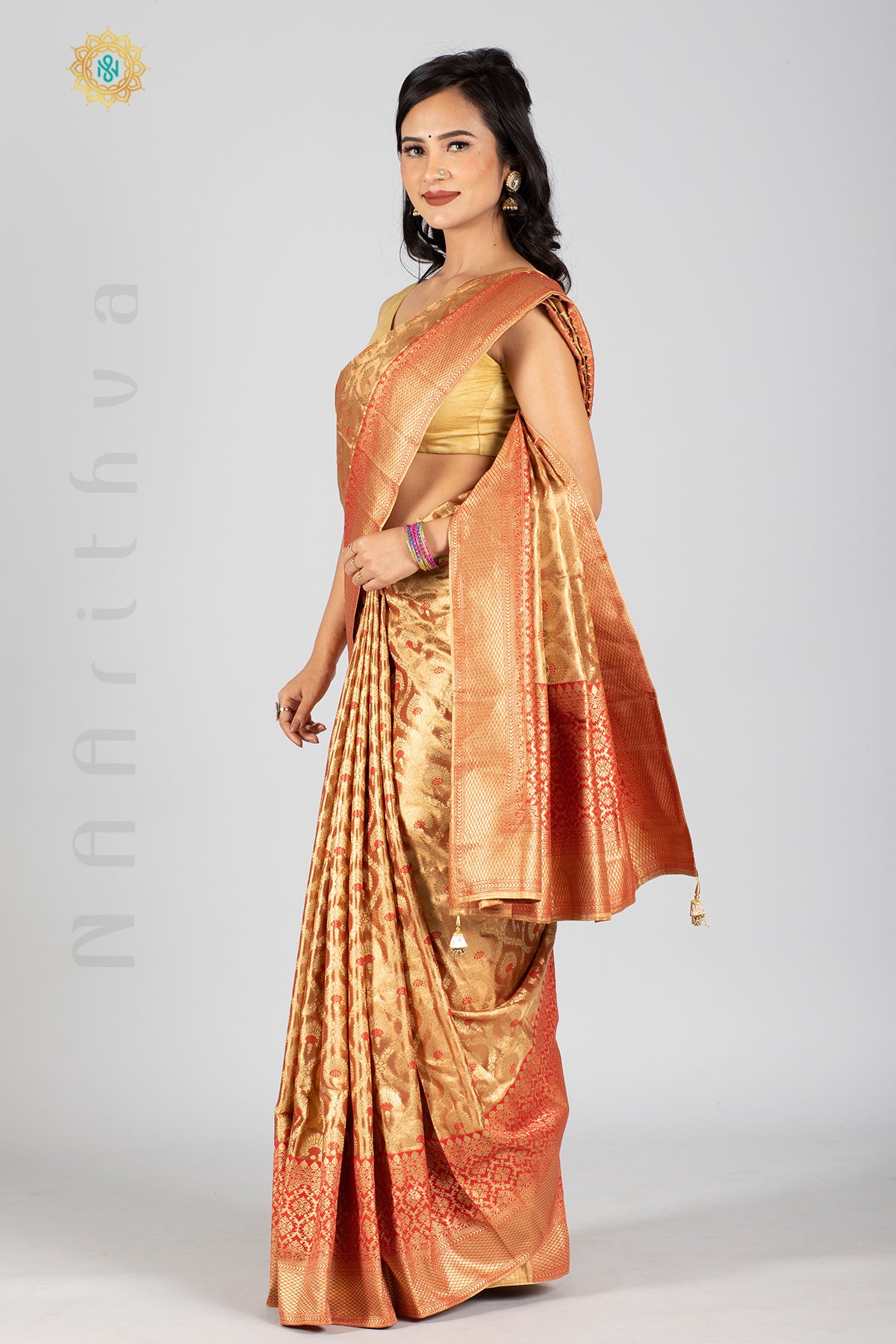 TISSUE SILK IN MEENA BUTTAS ALLOVER THE BODY WITH ZARI WOVEN PALLU & TISSUE BLOUSE