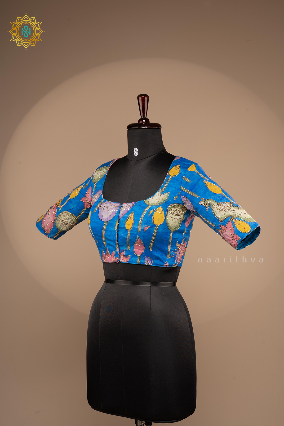 Sky Blue - Pure Silk With Hand Painted Pen Kalamkari Readymade Blouse