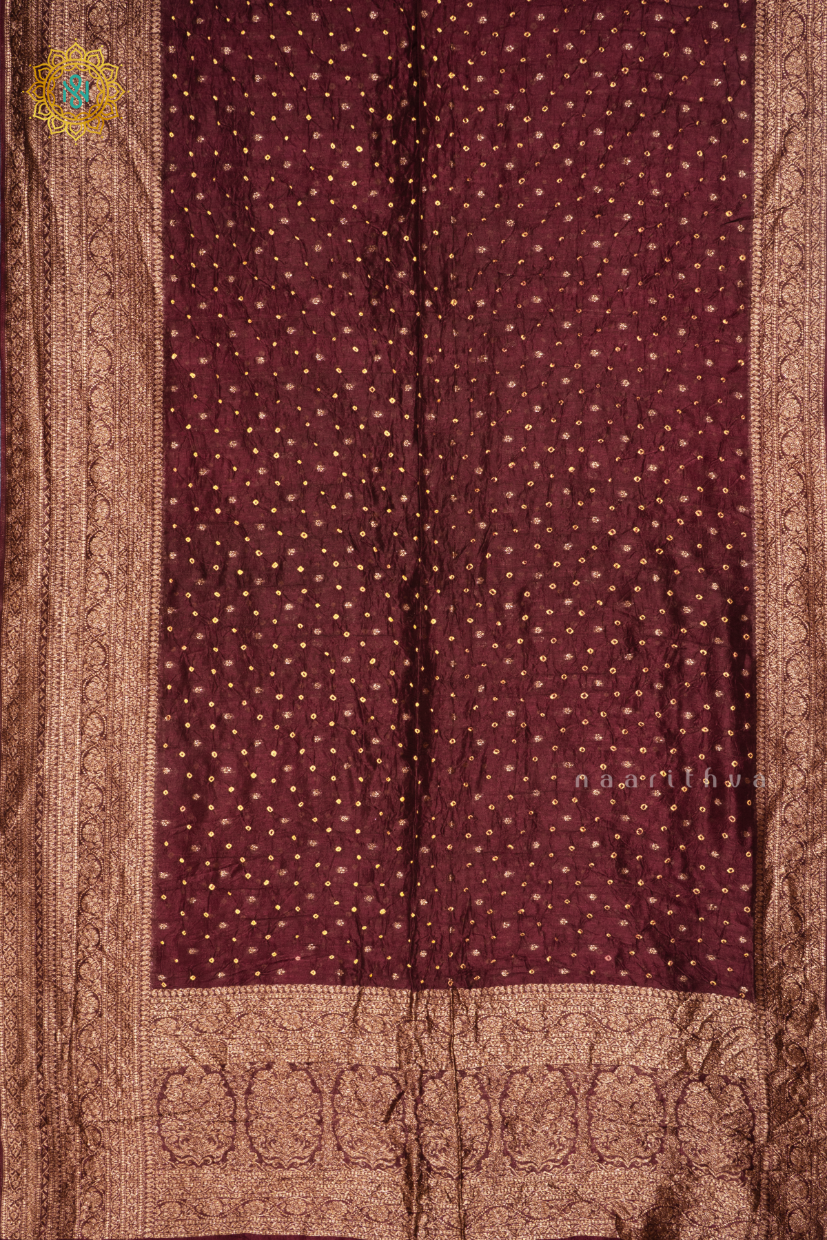Brown Semi Tussar Silk Saree With Tie and Dye Bandini